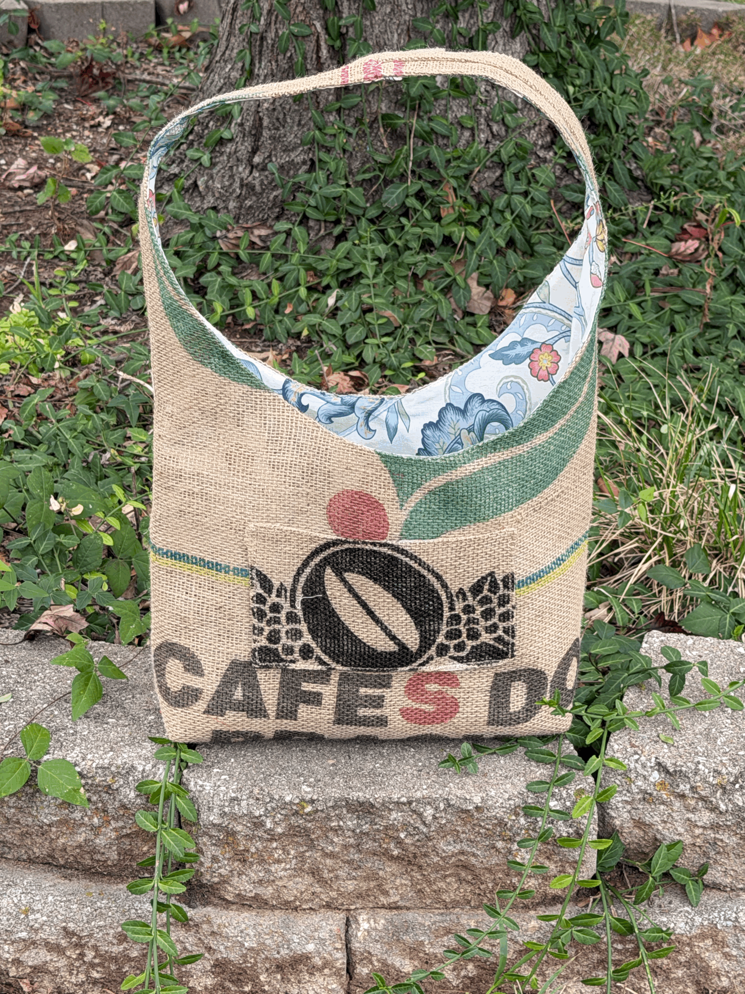 ORIGINS Burlap & Floral Sling Bag