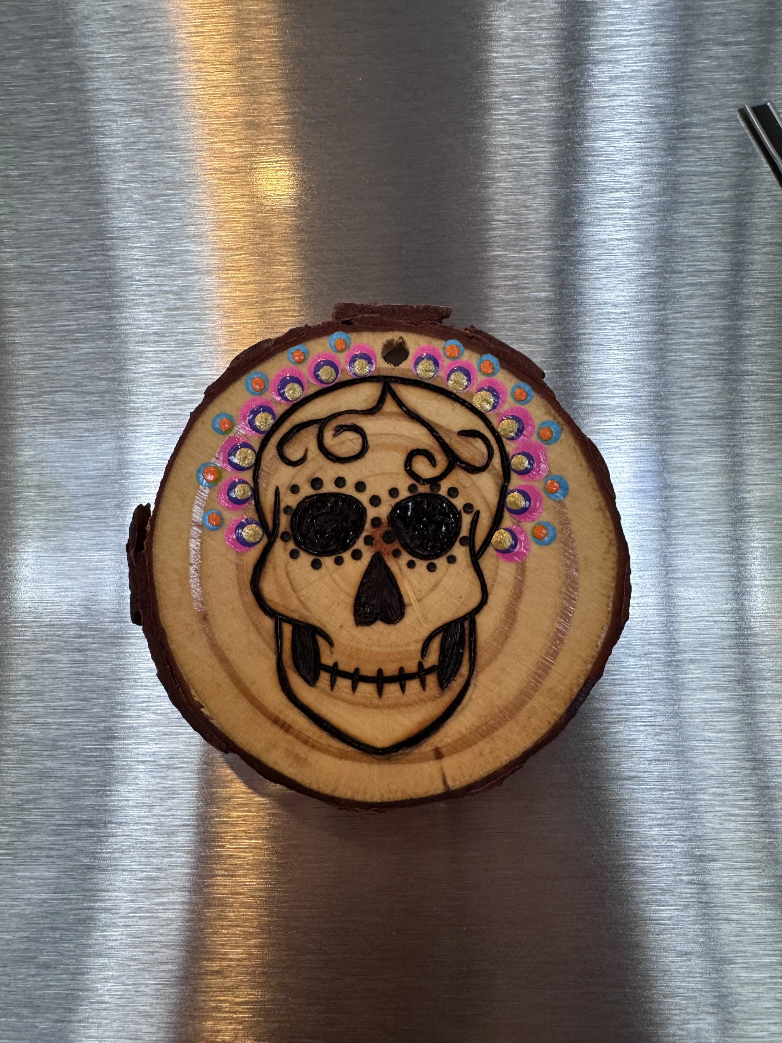 Dot Painted Skull Magnet - $10