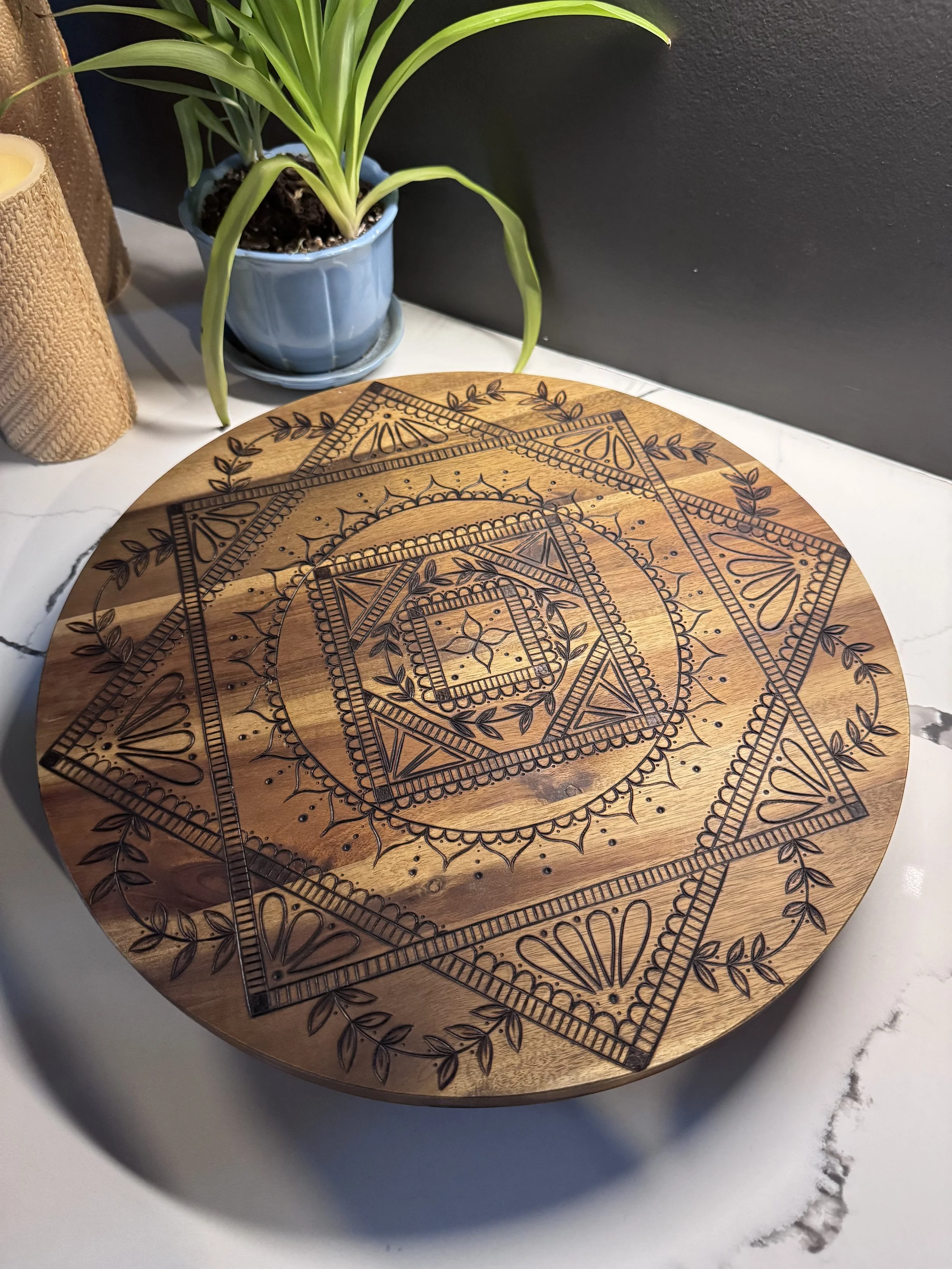 Mandala Burned Lazy Susan - $100