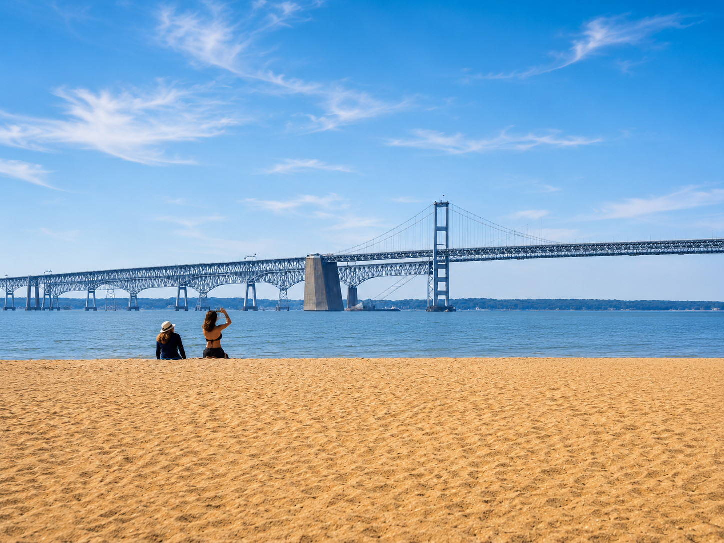 Bayberry Retreat nearby attraction with scenic views of the Chesapeake Bay Bridge from the waterfront.
