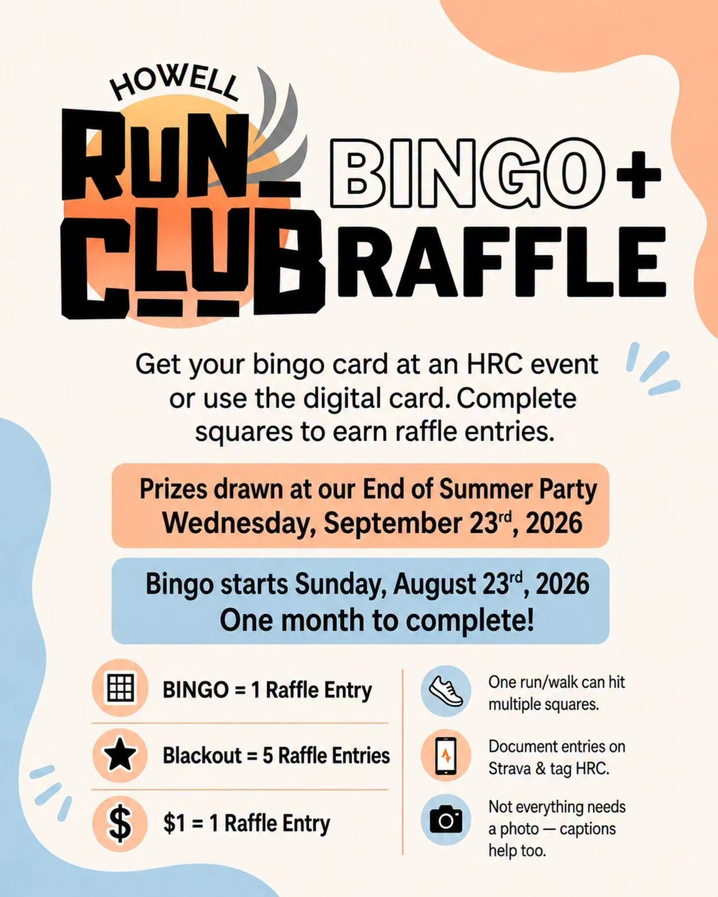 Howell Run Club loves local businesses&hellip; and local businesses LOVE Howell Run Club!! 💙🙌

We are just over ONE WEEK away from our End of Summer Party and the Bingo raffle is getting GOOD. 👀🎉

New prizes up for grabs:
🥩 TWO $25 gift cards to