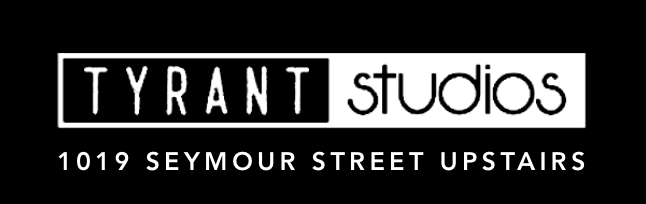 Tyrant Studios logo with address 1019 Seymour Street Upstairs.