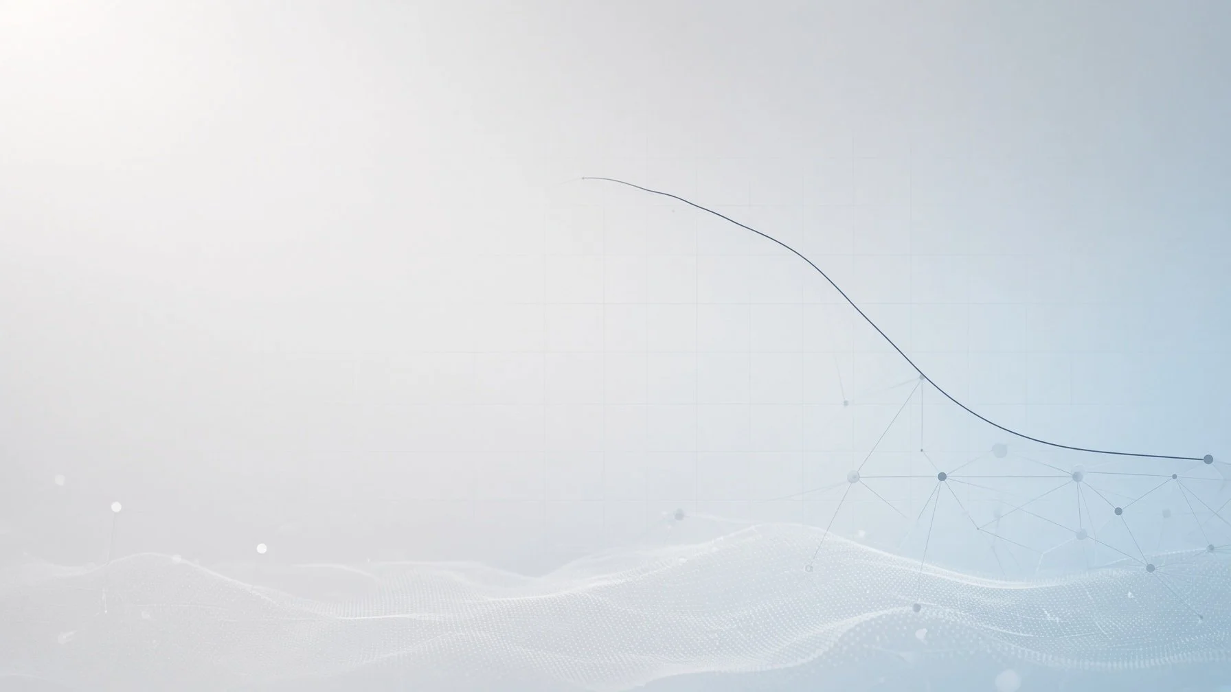 Abstract digital background with a white and light blue gradient, a curved black line, and interconnected dots and lines resembling a network or data visualization.