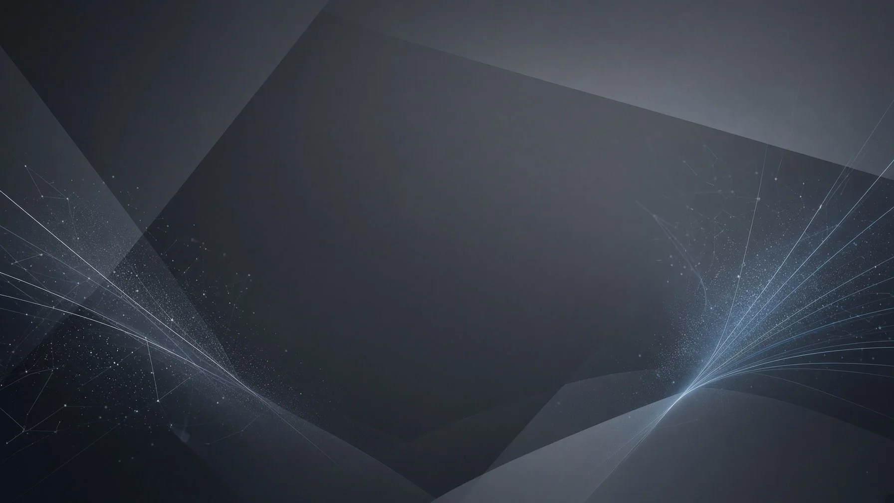 Abstract digital background with dark gray and black shades, featuring interconnected lines and points resembling a neural network or star map.