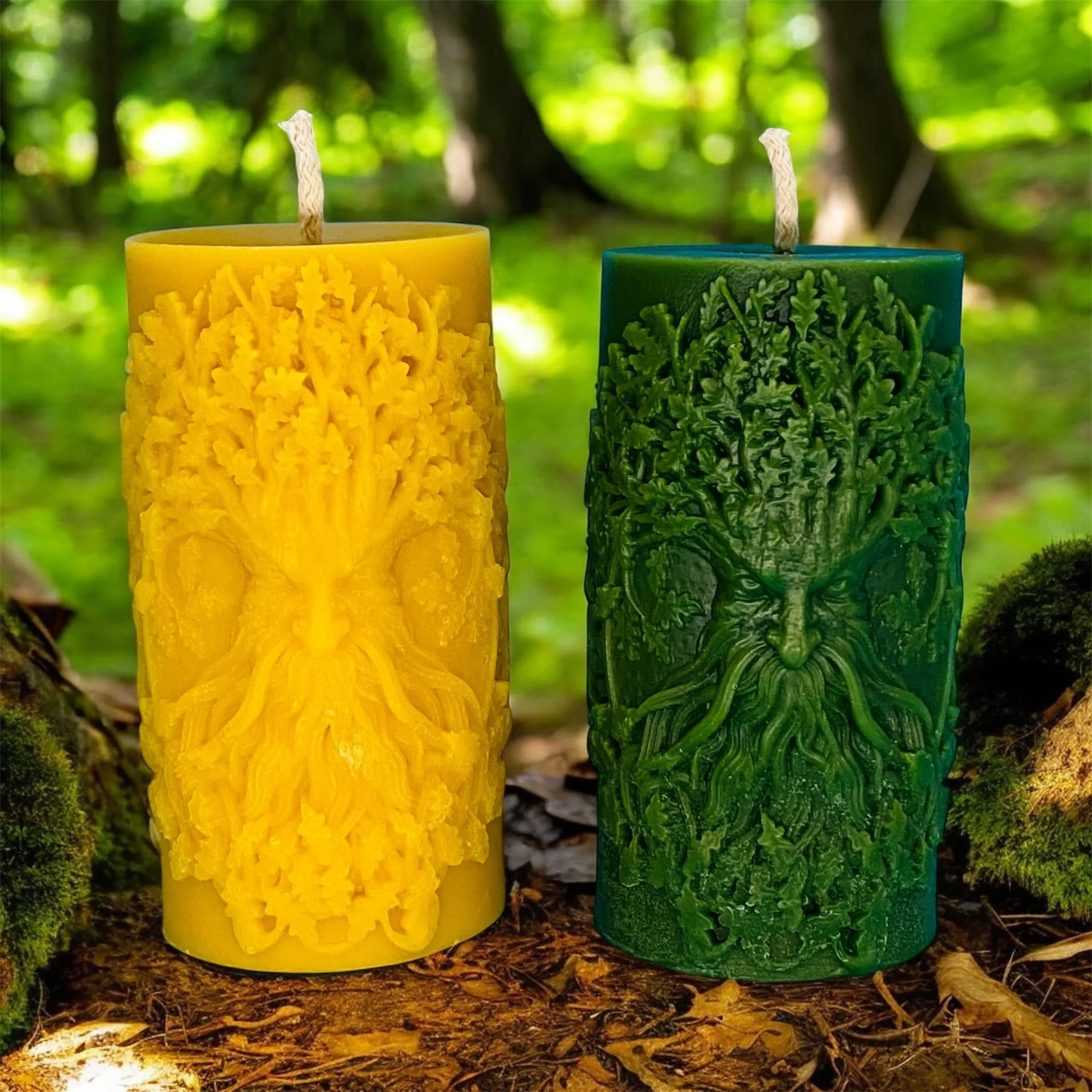 Pure Beeswax - Green Man Tree Spirit Candles - In Natural or Beeswax