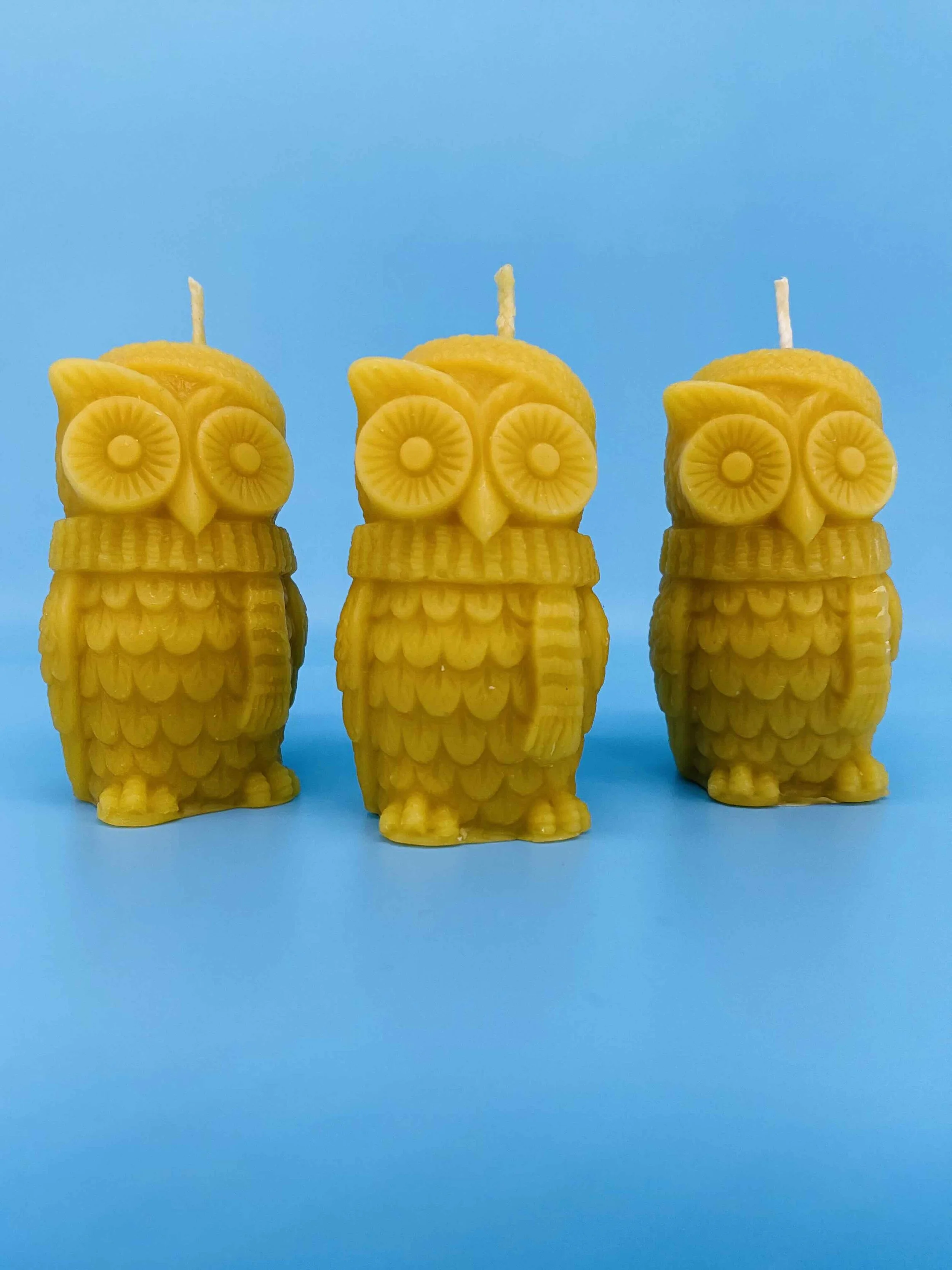 100% Pure Beeswax Owl Candle with Scarf - Sustainable Home Decor
