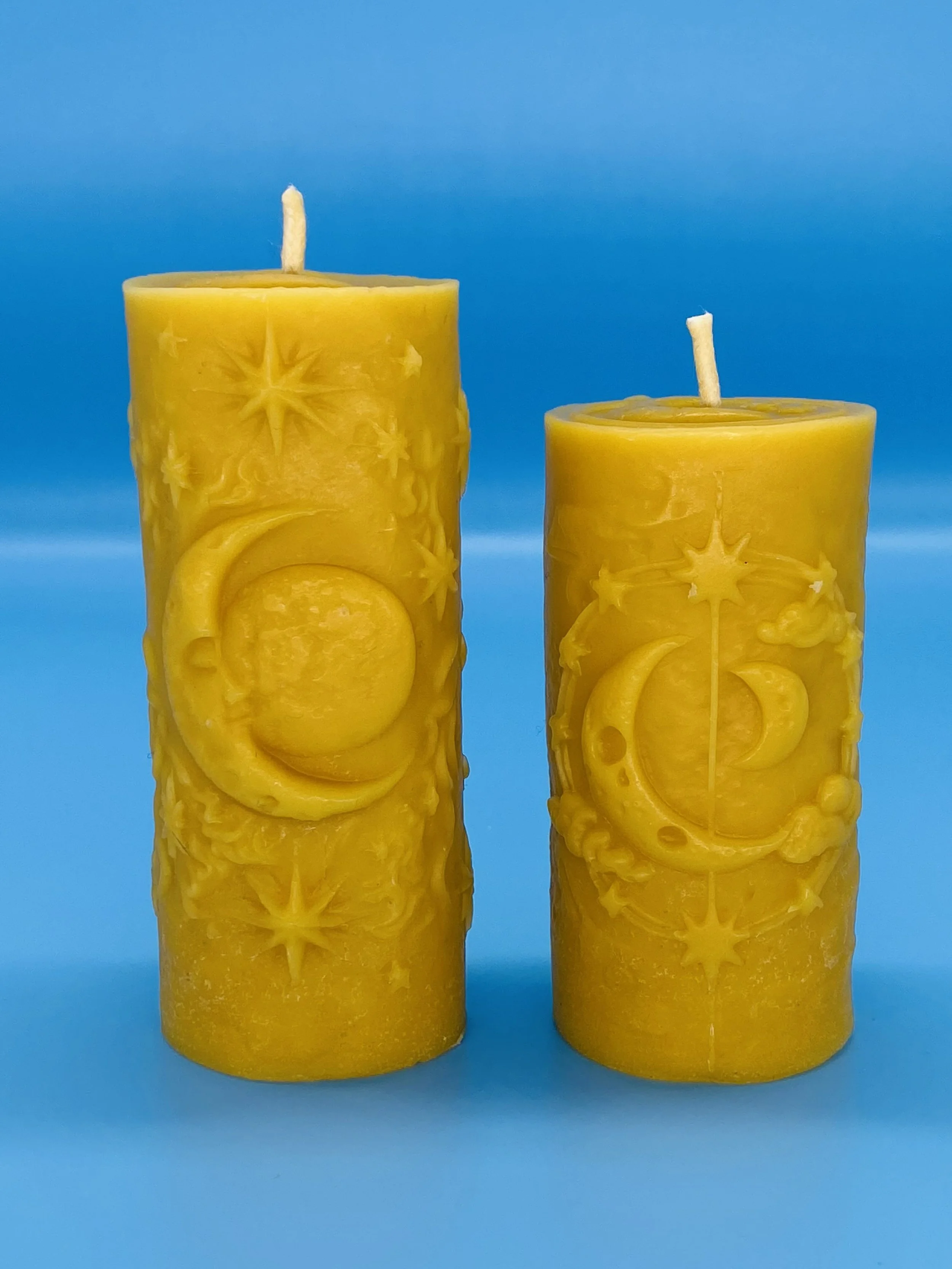 Pure Beeswax Sun & Moon Pillar Candle – Moon Phase Design *