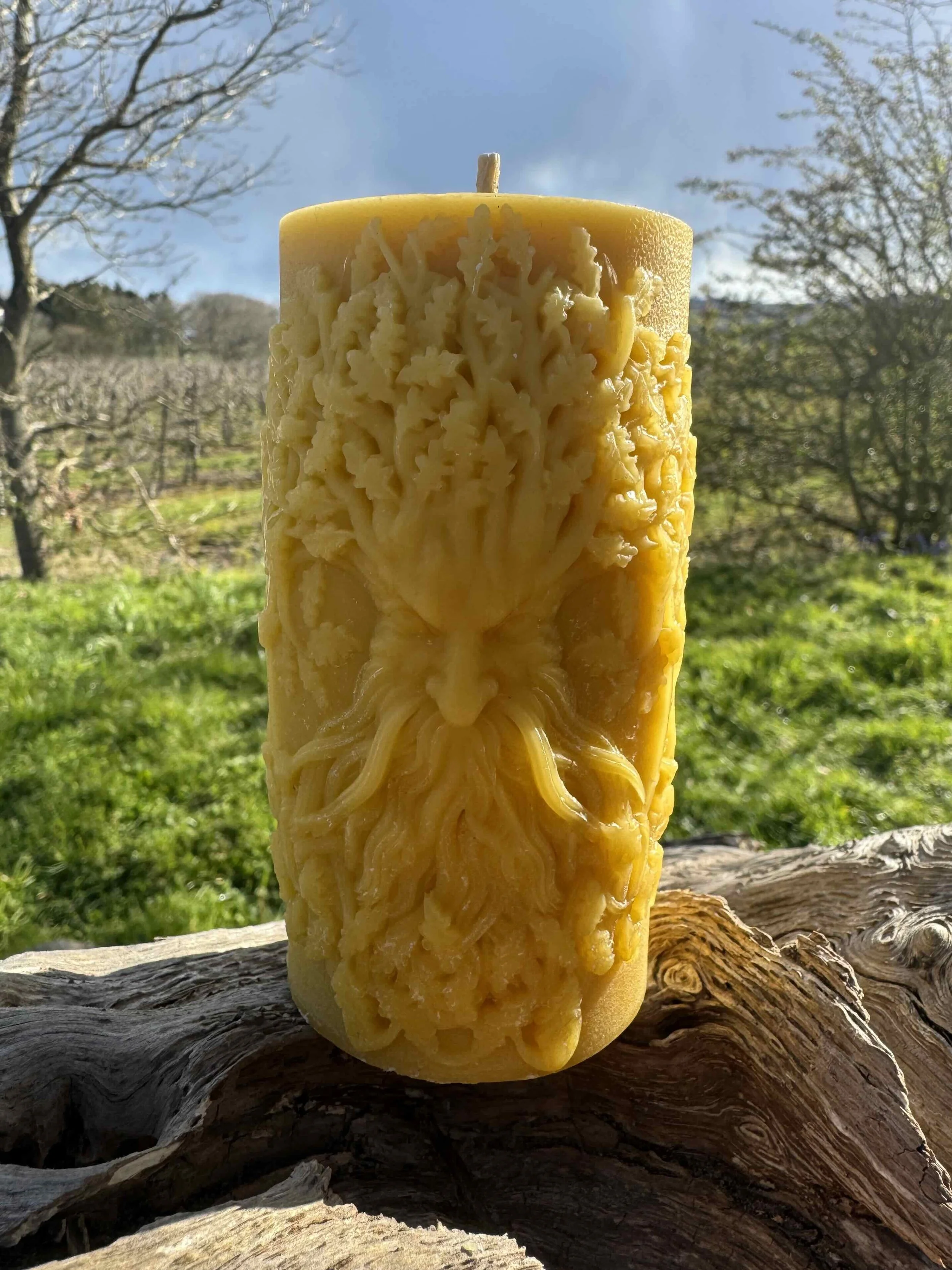 Green Man Candle, Pure Beeswax Pillar Candle, Folklore & Pagan Décor *