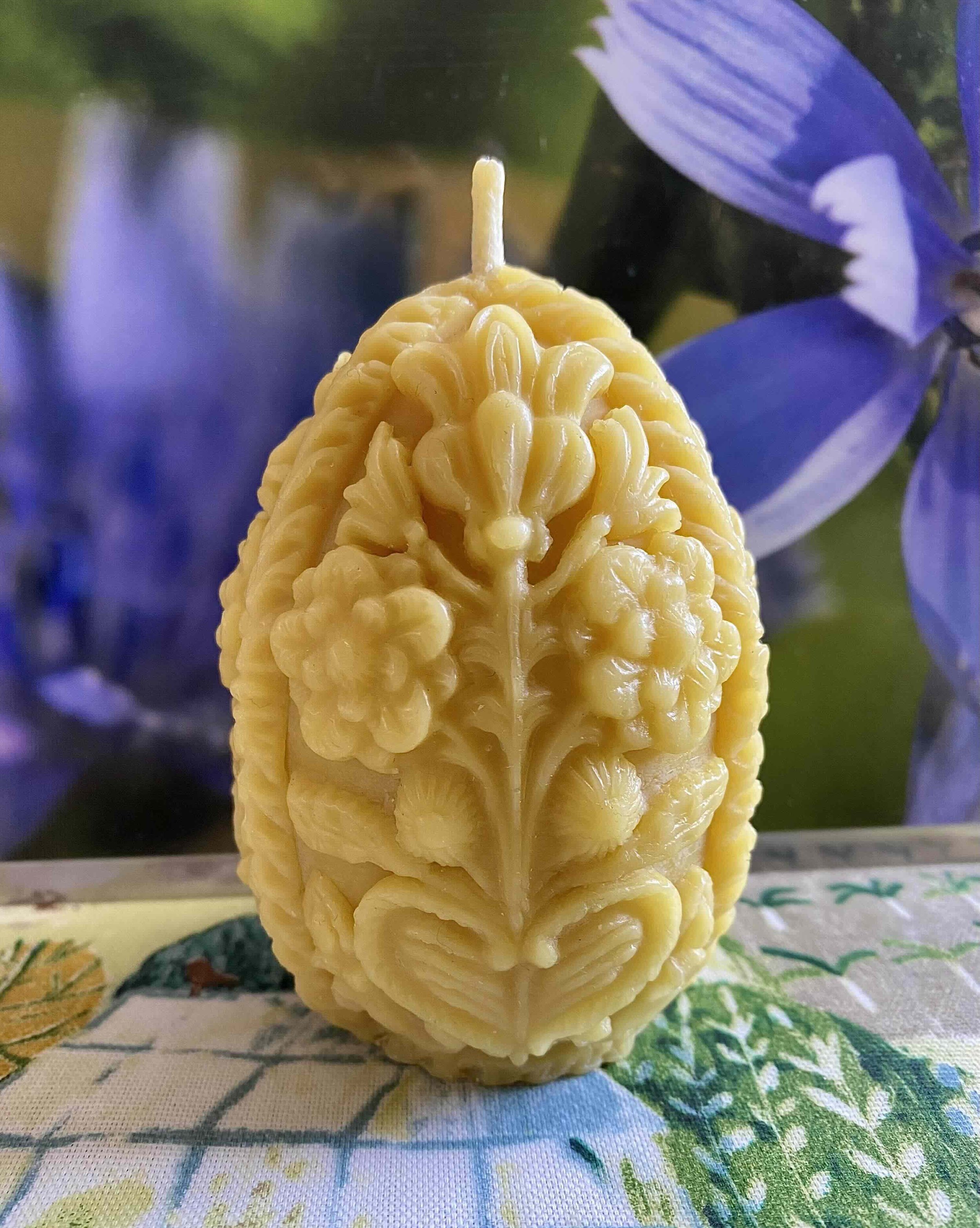 100% Pure Beeswax Floral Egg Candle - Decorative Gift *