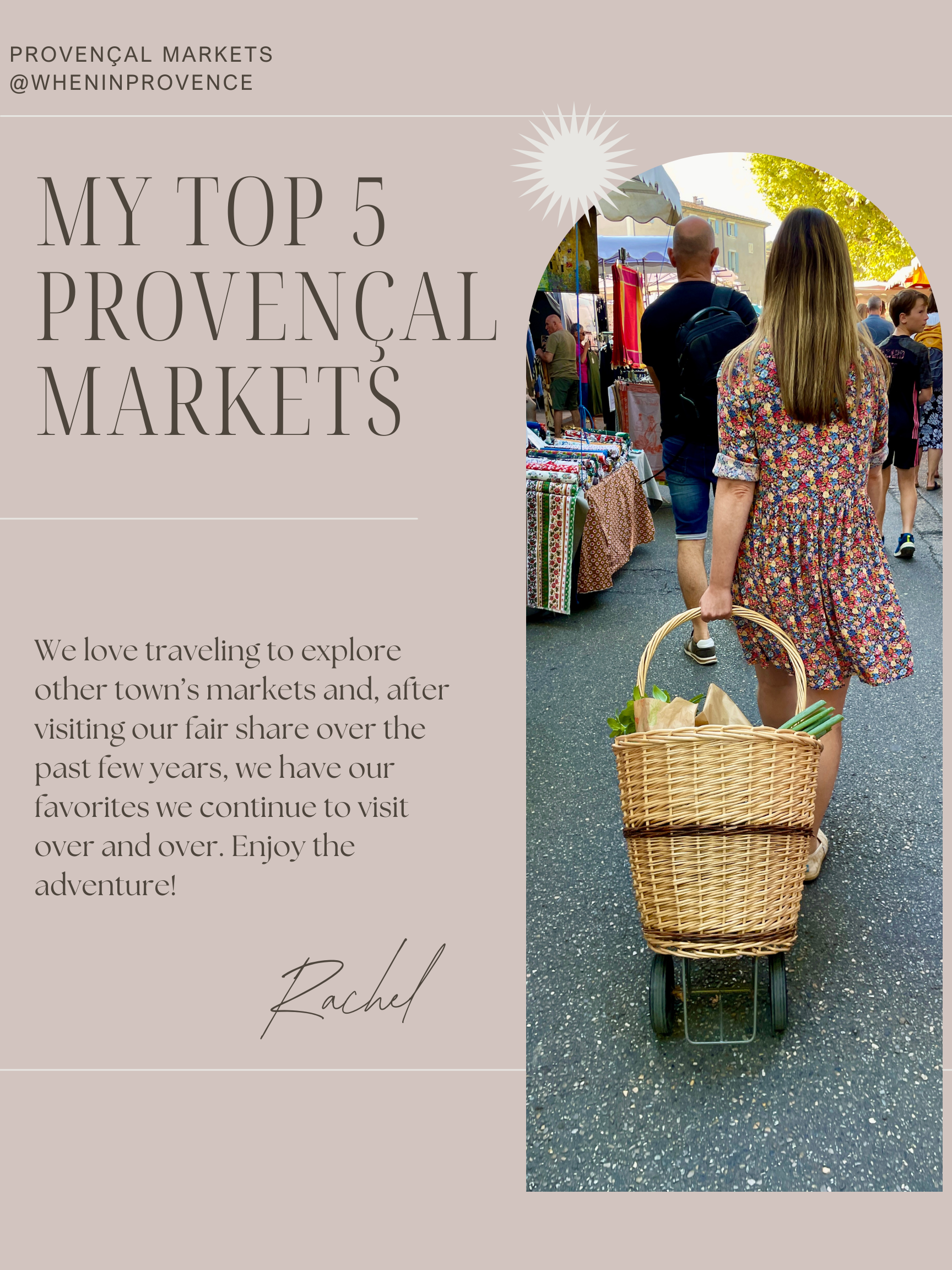 Market scene with various stalls and people browsing, including a woman in a floral dress holding a basket filled with vegetables in the foreground.