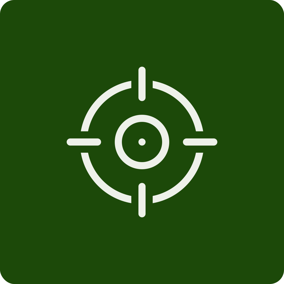A white crosshair target icon on a dark green background.