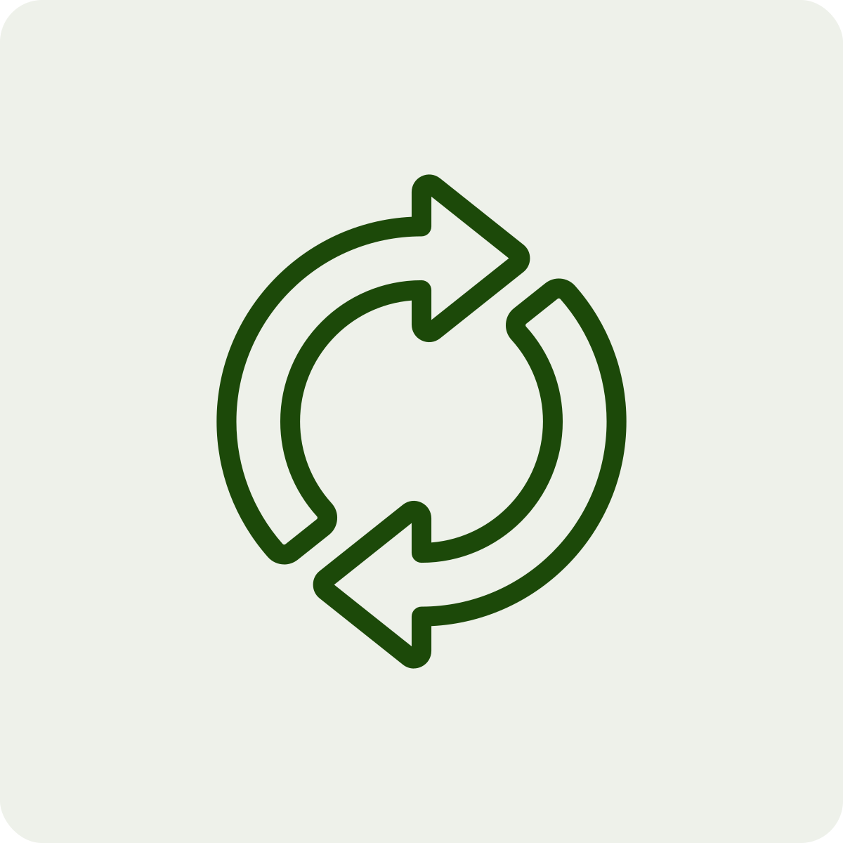 A green recycling symbol with two arrows forming a circle on a light background.