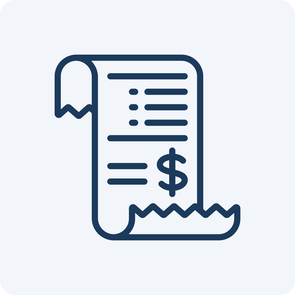 Icon of a receipt with a dollar sign, indicating a bill or payment.