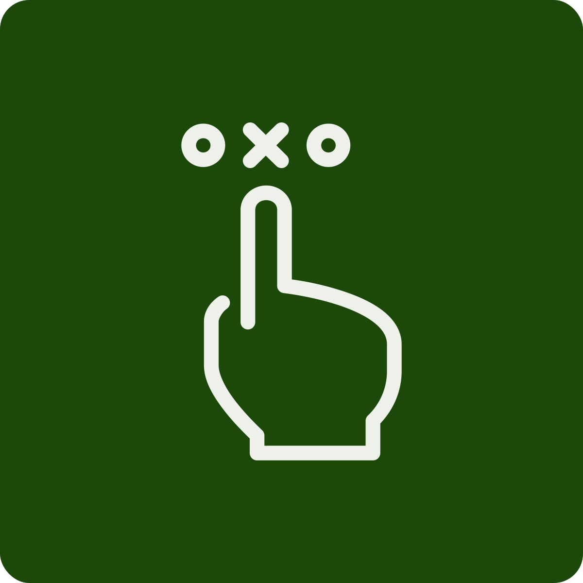 Icon of a hand with one finger raised to signal silence, with two circles and an X above it indicating quiet or hush.