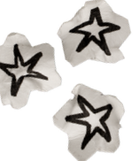 Three star-shaped stickers with black outlines and interior stars