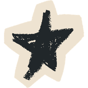 Black star with rough, textured edges on a light background