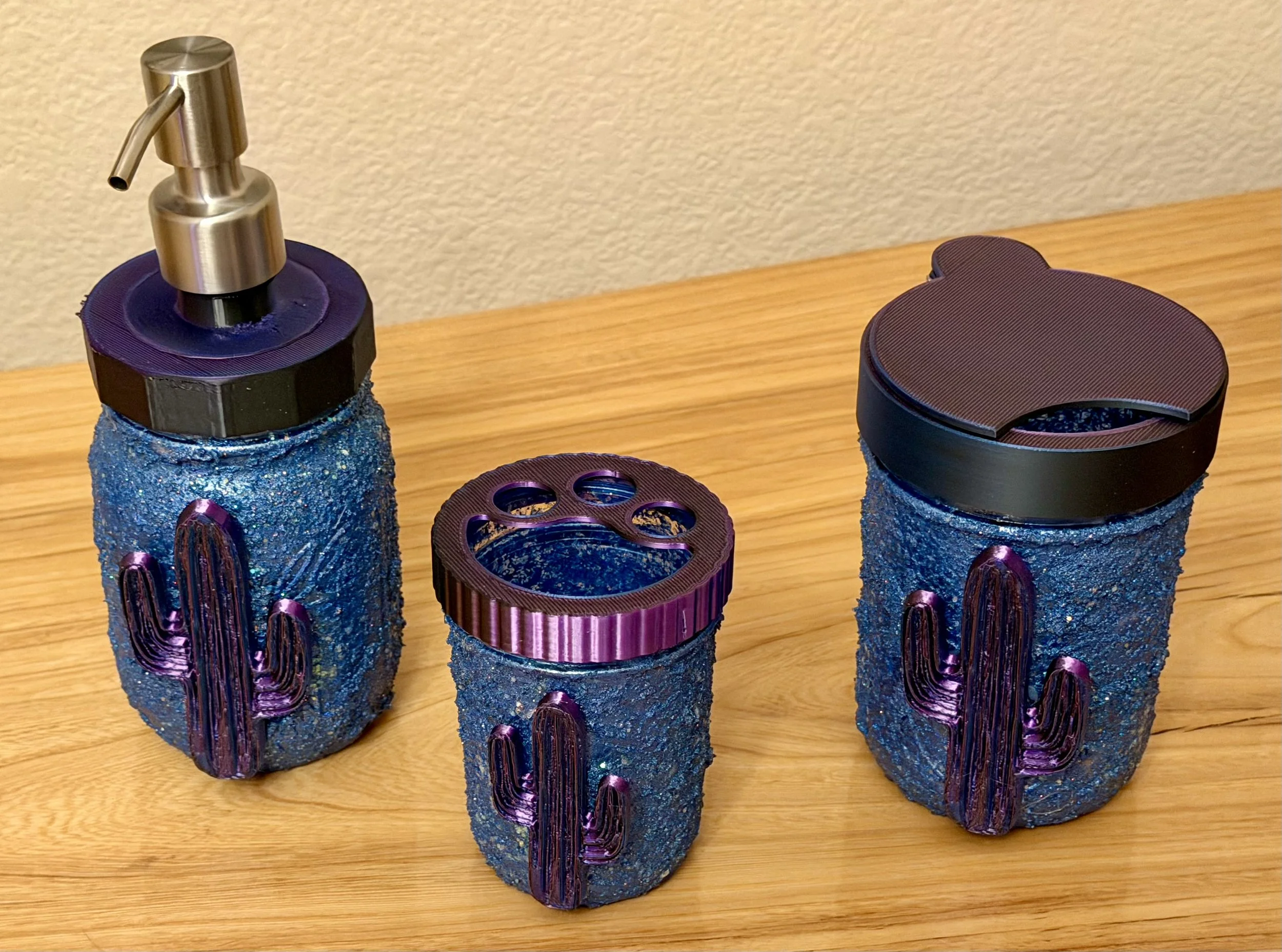 Blue Cactus Bathroom Set