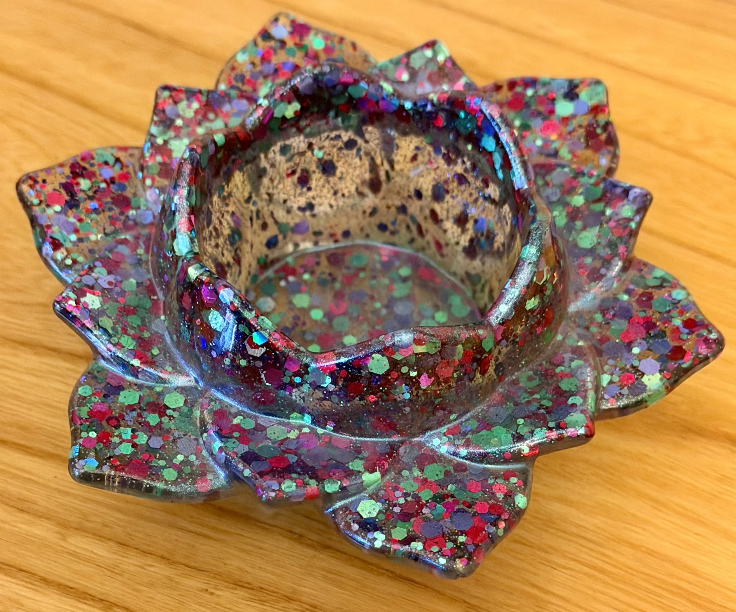 Glittering Blossom Resin Candle Holder