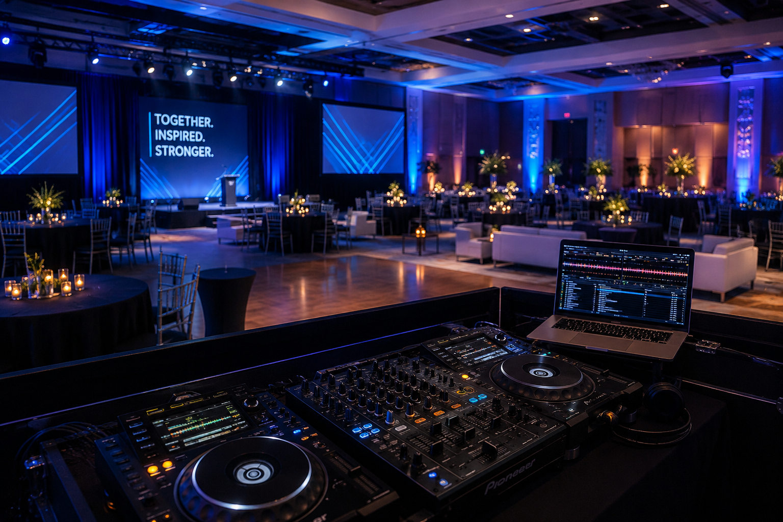 Corporate ballroom staged with Evented Sound production