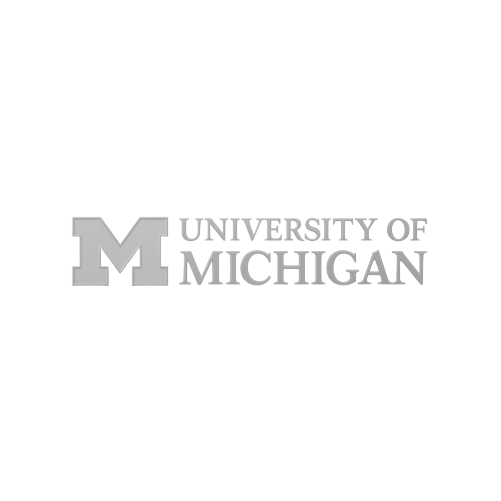 University of Michigan logo with a large block M and the words 'University of Michigan' in gray on a black background.