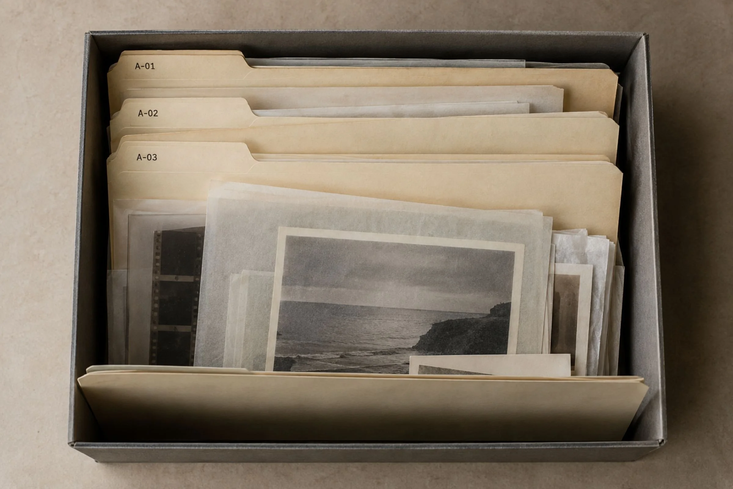 A private archival collection housed in folders and sleeves.