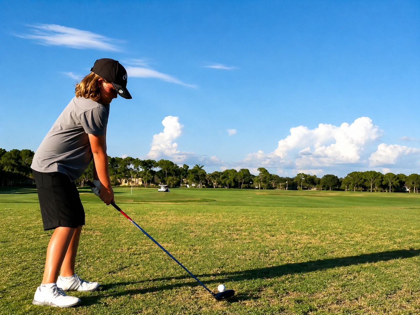 Addie playing golf as a child