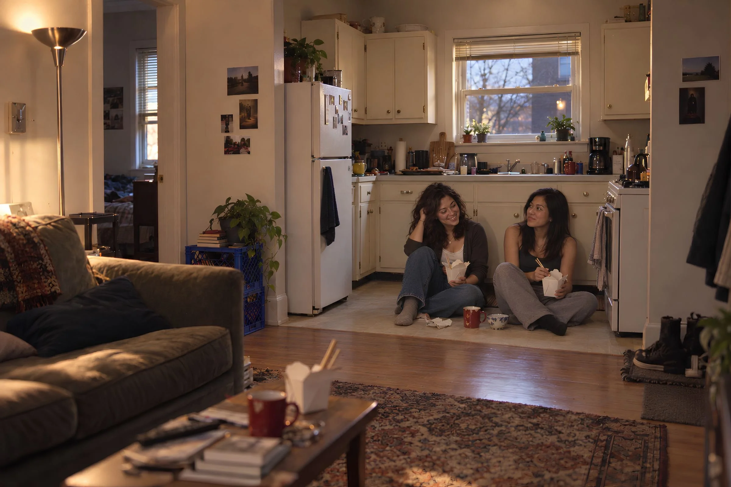 Nora and Maya sharing an ordinary evening in the apartment they once shared