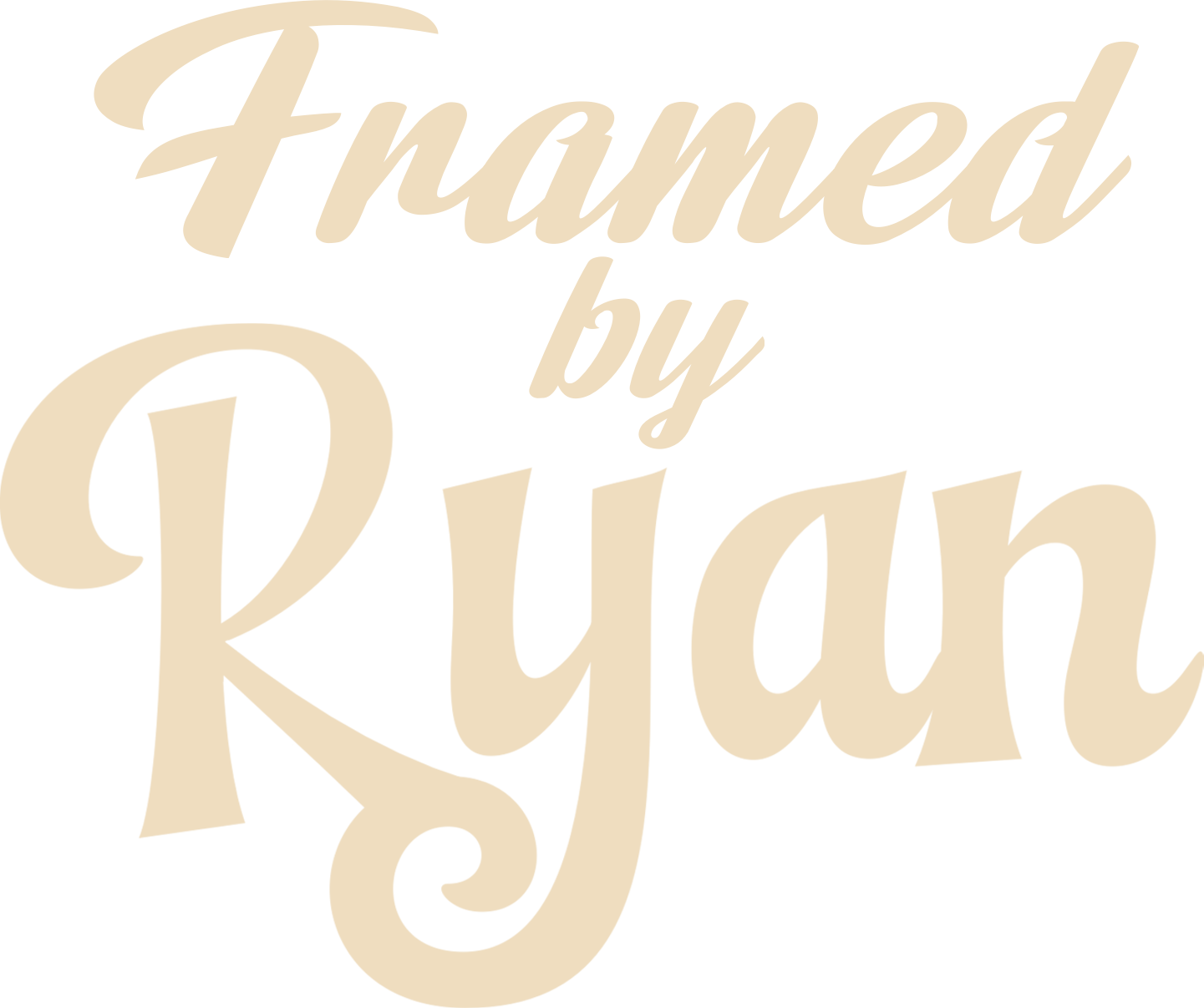 Stylized beige text on a black background that reads "Framed by Ryan" in a script font.