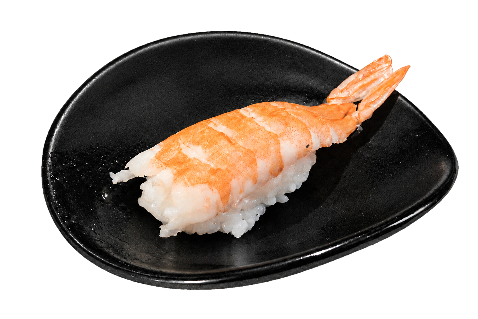 Sushi with shrimp on a black plate