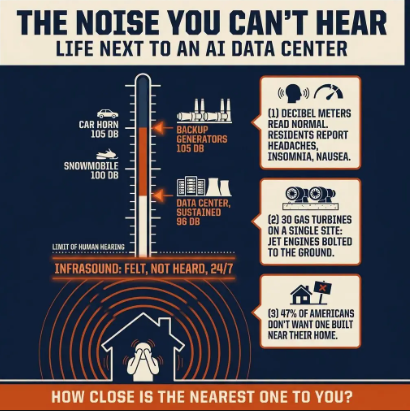 Data Center Noise &amp; Infrasound Concerns — Social Media Graphic