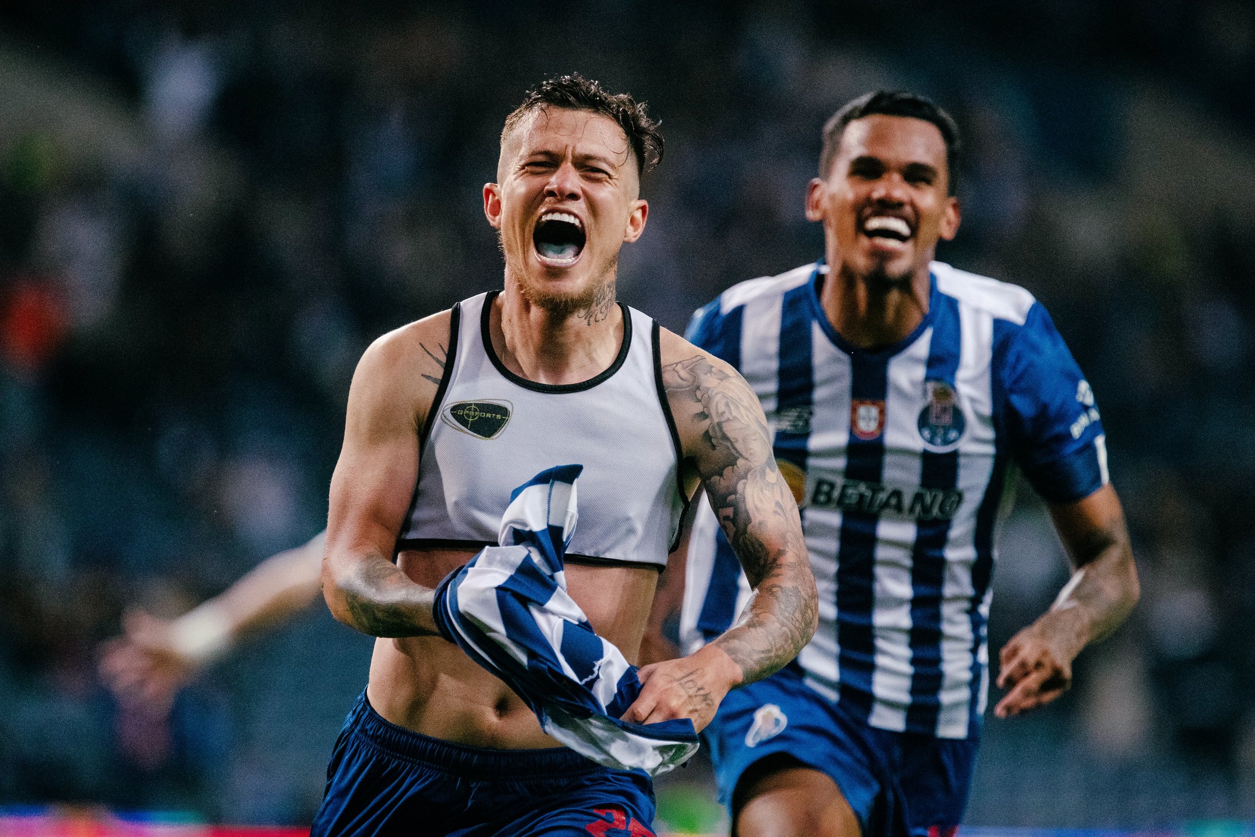 Beau Chevalier photo of Octavio goal celebration for FC Porto after scoring a stunning half-volley in added time to beat Famalicão 3-2 and send Porto to the Taça de Portugal final in May 2023.