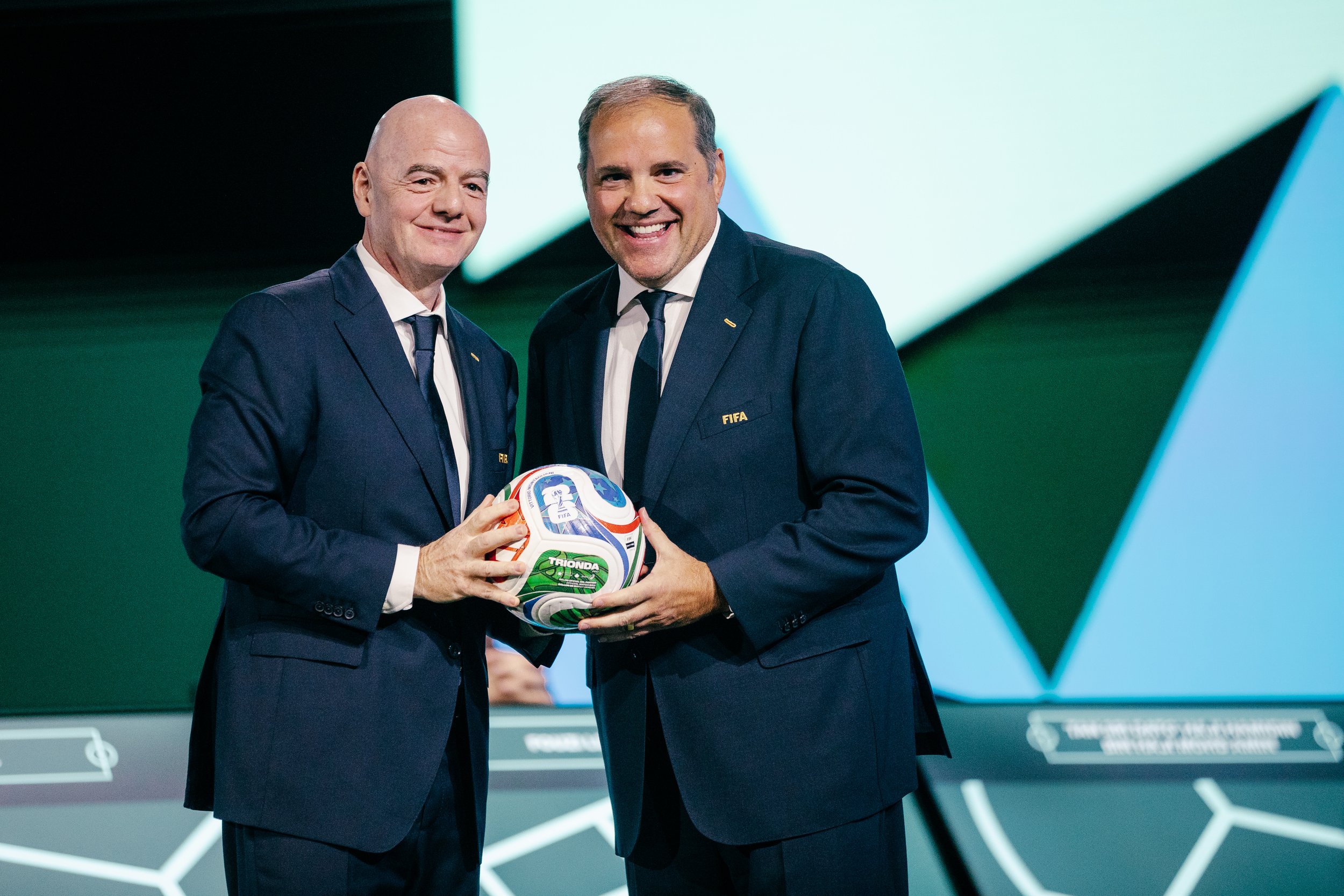 Beau Chevalier photo of Concacaf president Victor Montagliani and FIFA president Gianni Infantino at FIFA 76th Congress in Vancouver