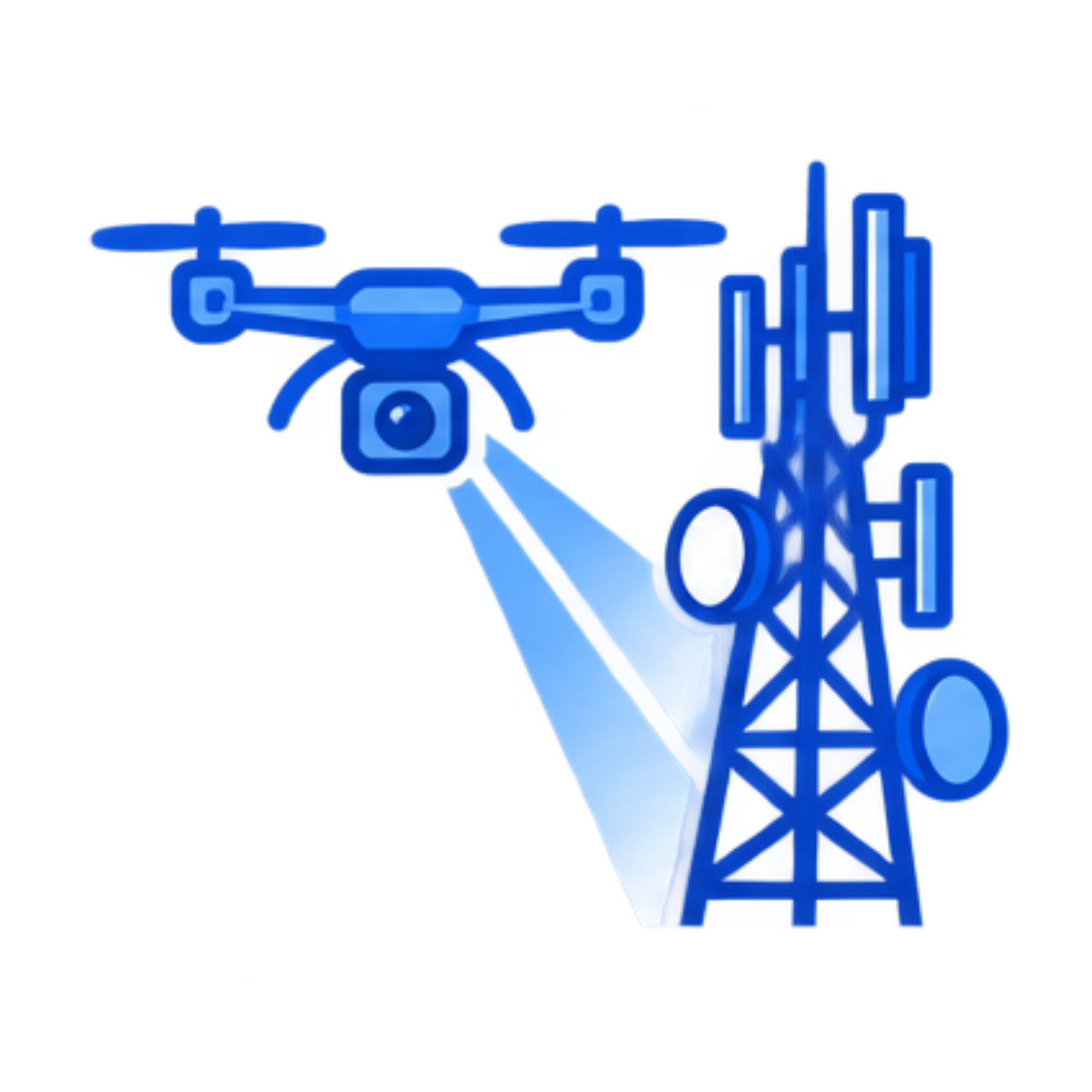 A digital illustration of a drone with a camera, with a bar graph in the background. The drone is blue and white, with extended arms and propellers.