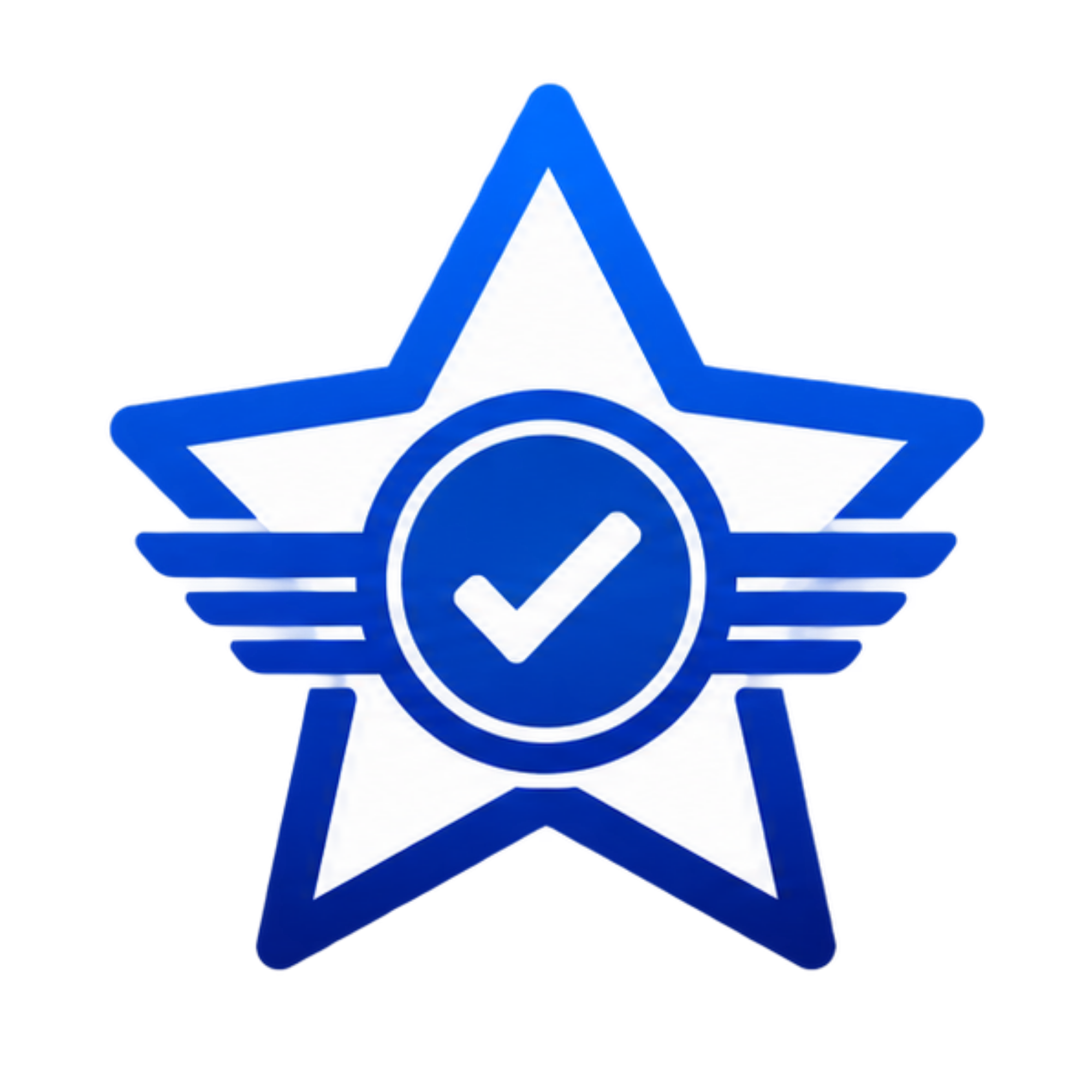 Blue and white star with a checkmark in the center, symbolizing approval or verification.