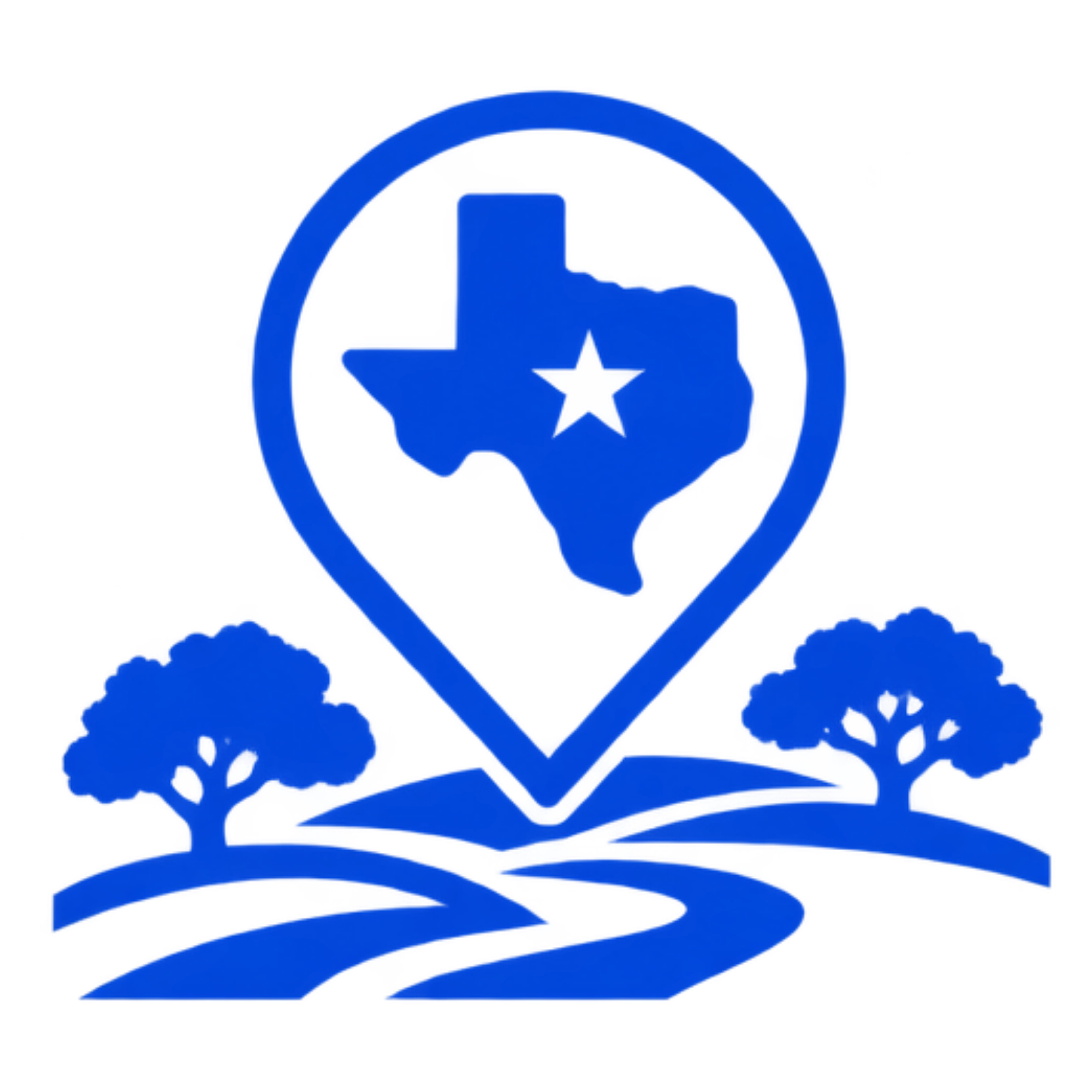 A blue icon featuring a stylized map pin with a star inside it, encased by a circle, symbolizing a location or landmark.
