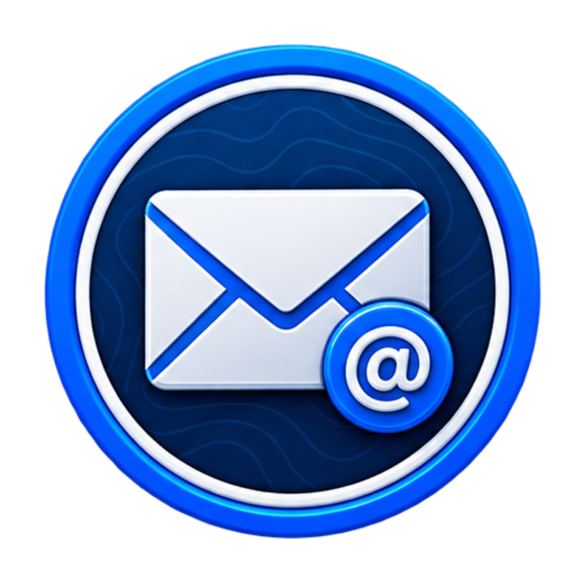 Close-up of a neon sign with a blue and white envelope icon, representing email, with circular neon borders.