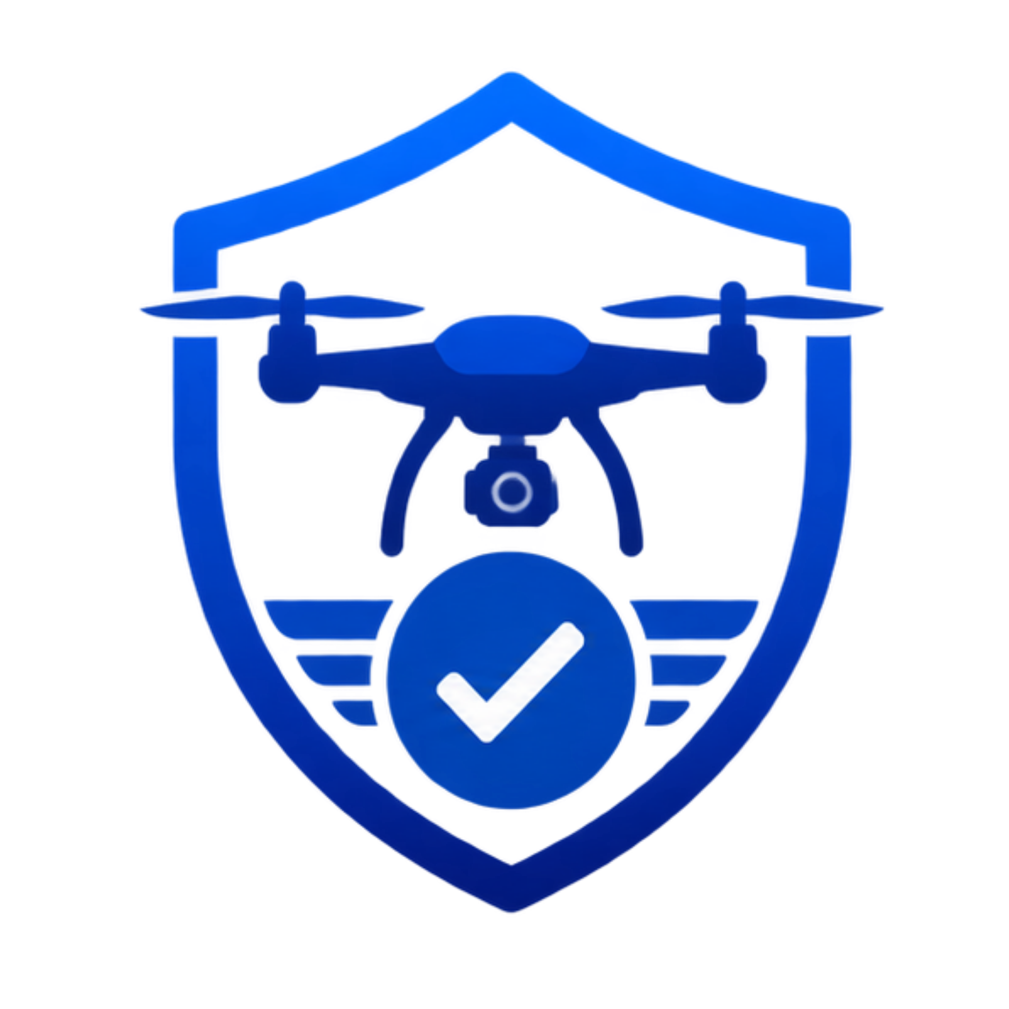 A 3D digital illustration of a police badge with a blue shield and a white checkmark in the center, overlaid on a simplified police badge outline.