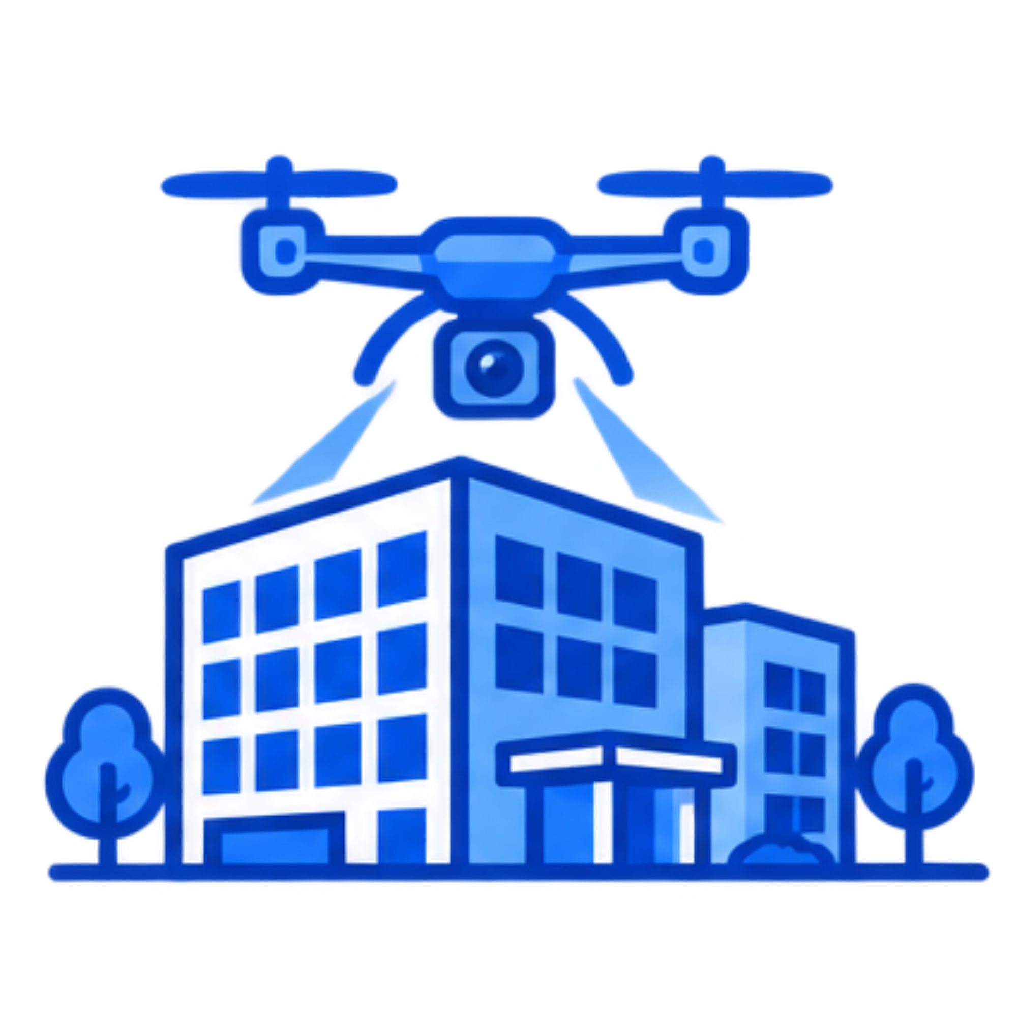 Icon of a drone hovering over a shopping cart, representing drone delivery service.