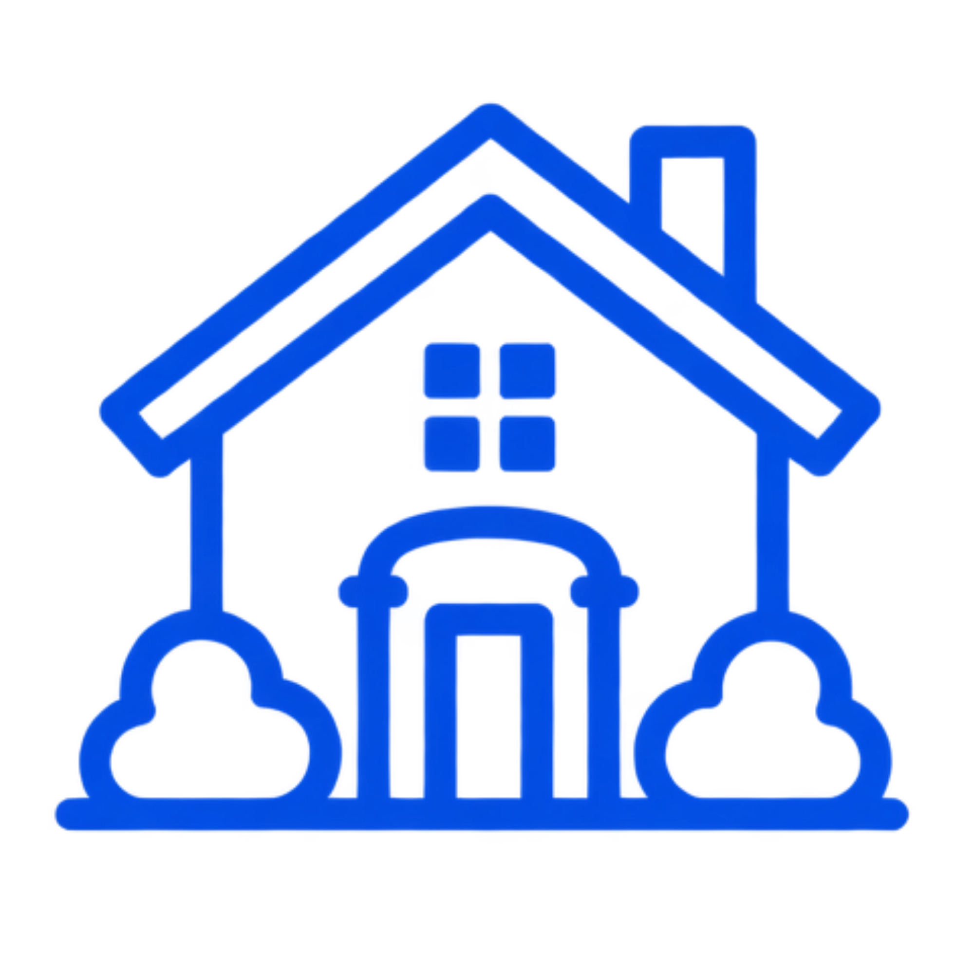 Neon blue house icon with a Wi-Fi symbol underneath.