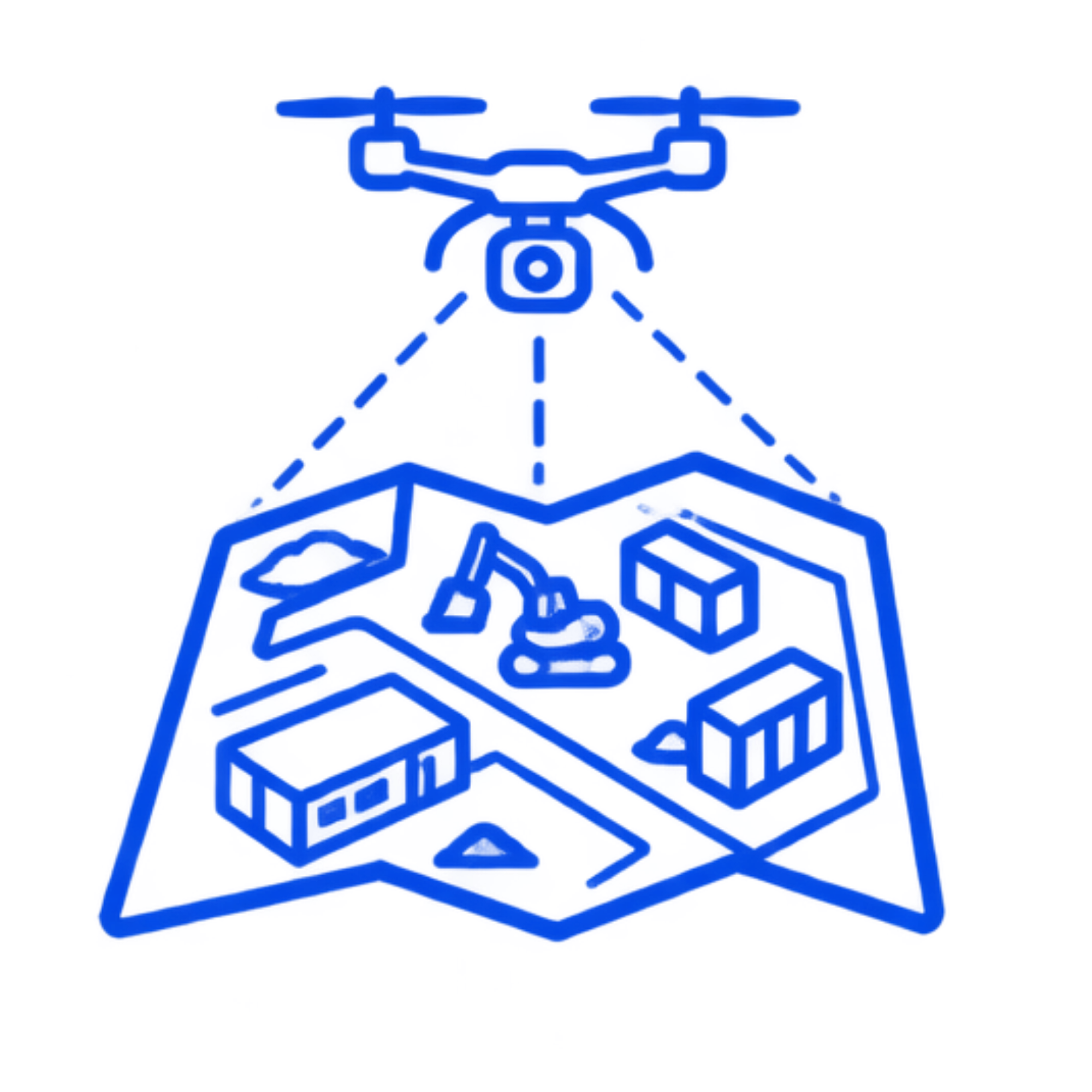 Blueprint drawing of a drone with labeled parts and dimensions.