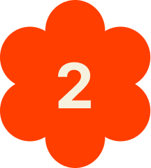Orange flower-shaped badge with the number 2 in white text.
