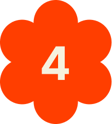 Orange flower-shaped figure with the number 4 in white at the center.