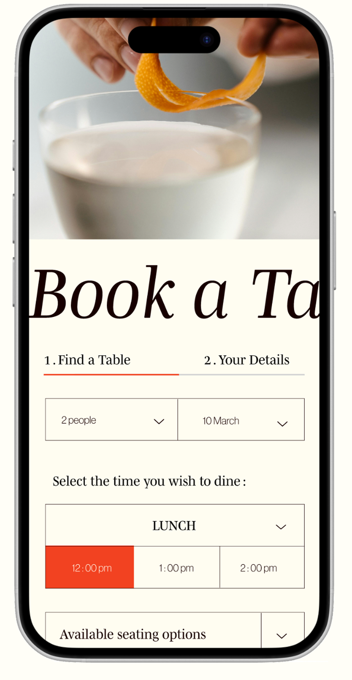 mobile mockup booking page