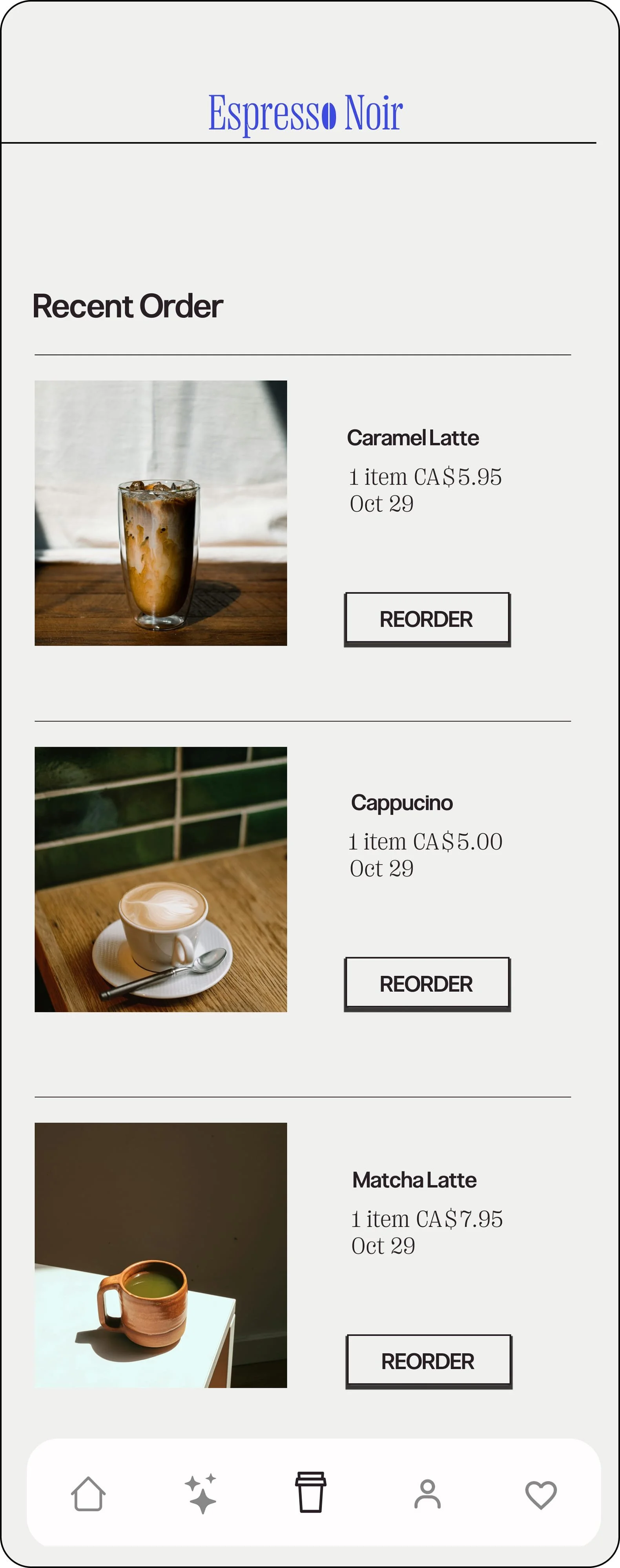 quick reorder wireframe
