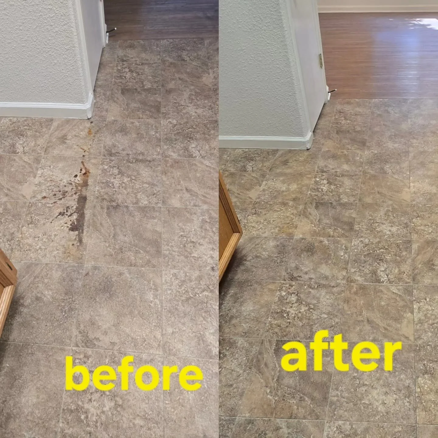 Before and after of flooring cleaning.