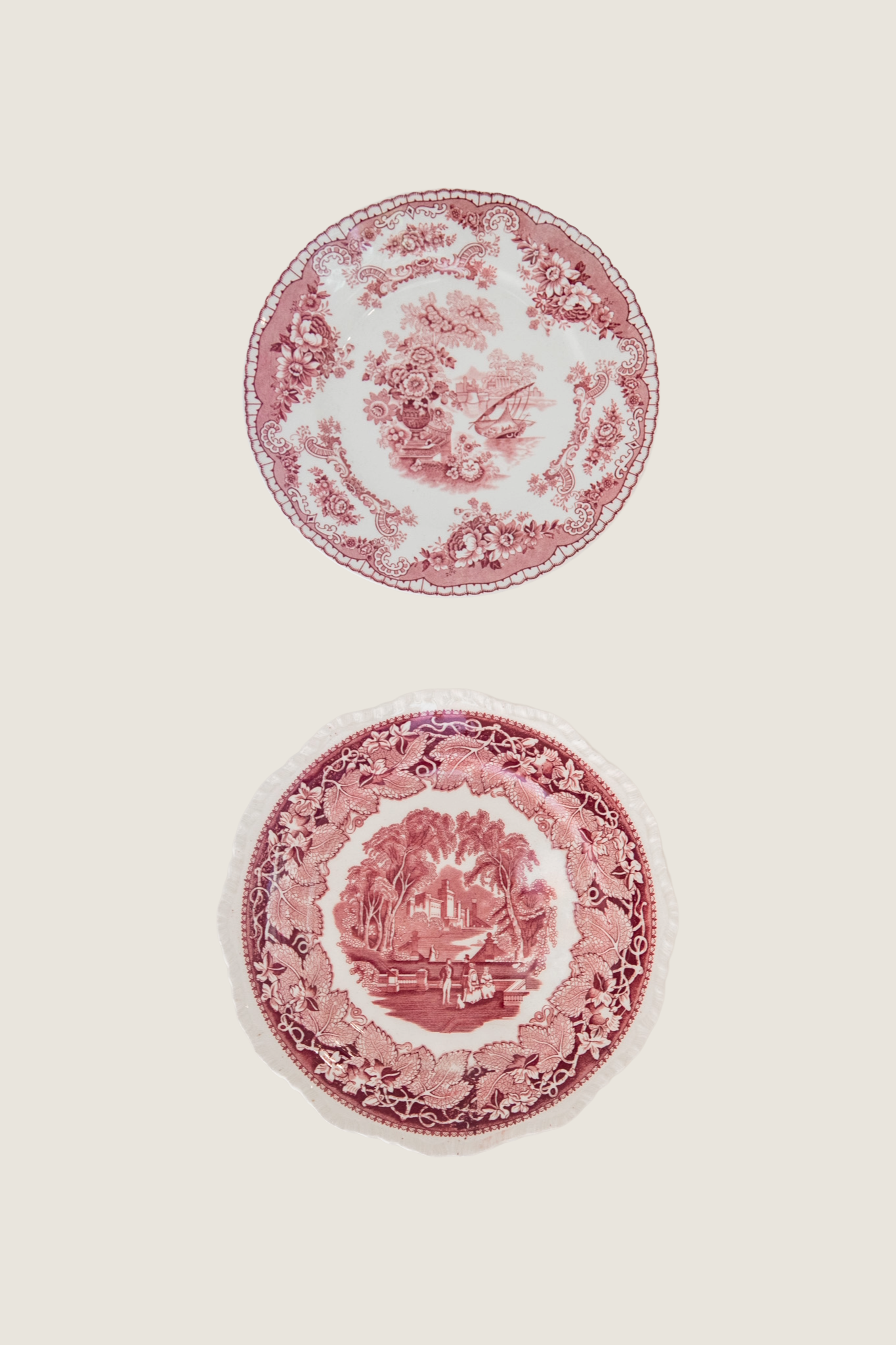 Pair of English Red Transferware Plates | Mason’s Vista & John Maddock Bombay
