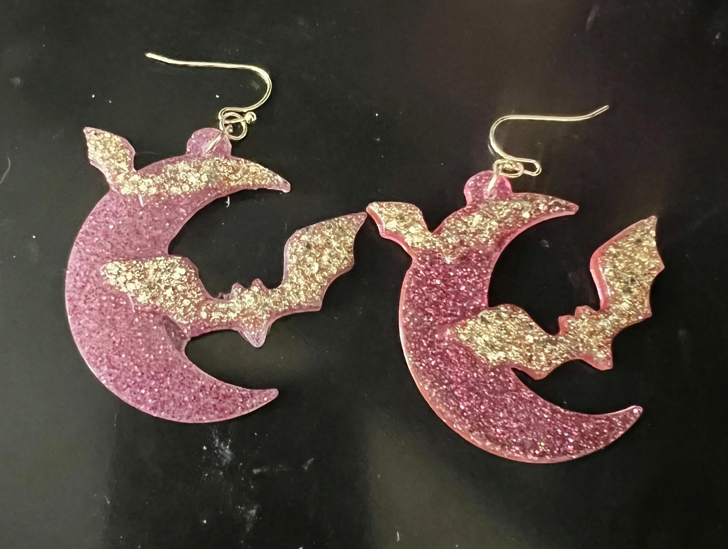 Moon and Bat Earrings