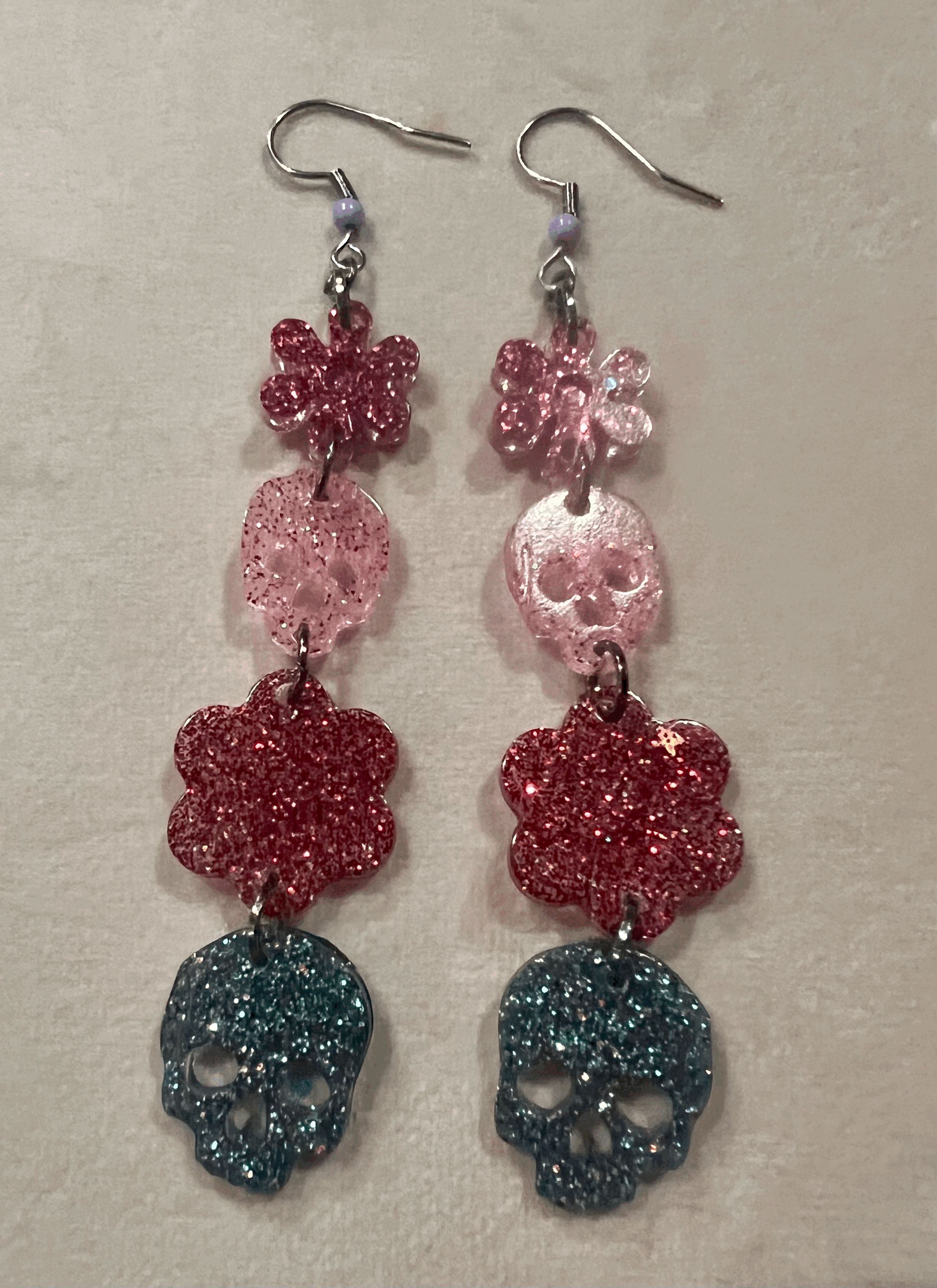 Flower Skull Chain Earrings