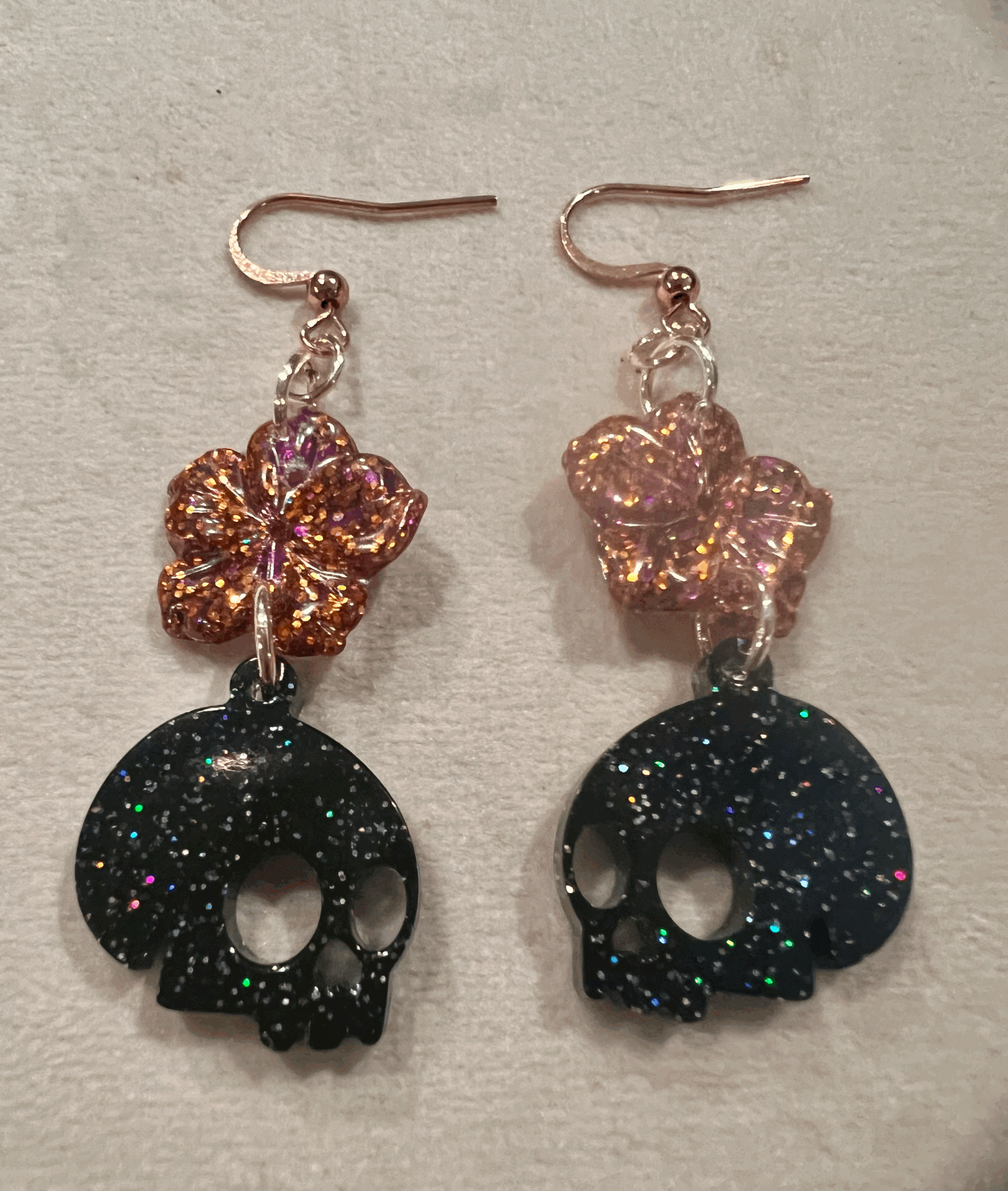 Heart Eyes Skull Floral Earrings