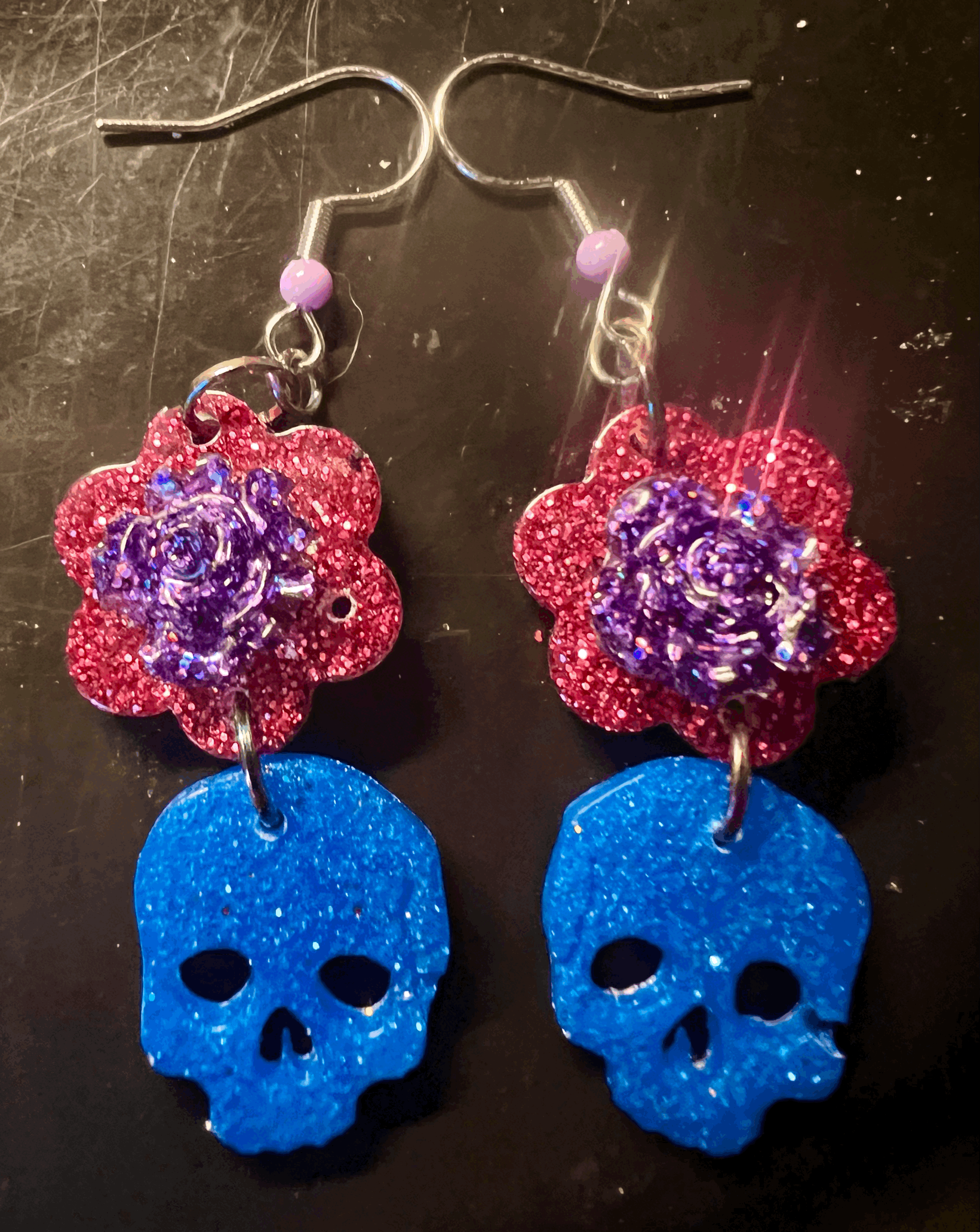 Skull Flower plus Roses Earrings